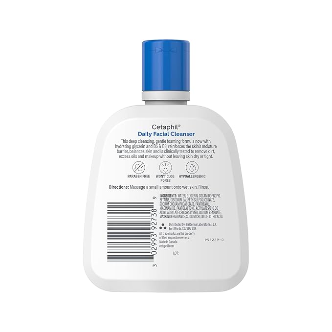Cetaphil Face Wash, Daily Facial Cleanser for Sensitive, Combination to Oily Skin, 4 Oz 3 Pack, Gentle Foaming, Soap Free, Hypoallergenic