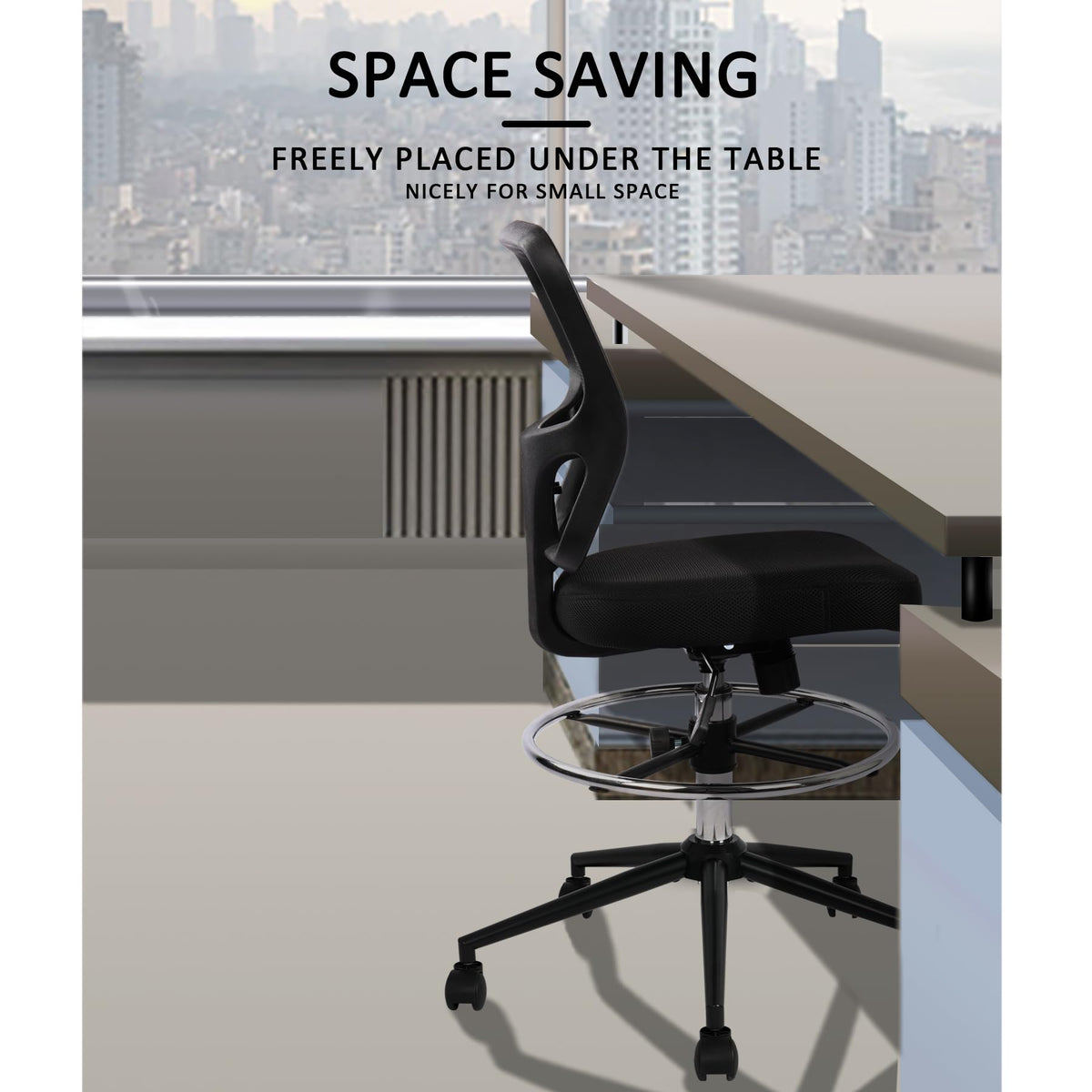 Armless Drafting Chair Tall Office Chair Adjustable Height High Back Ergonomic Desk Chair Drafting Stool Rolling Bar Stools Chairs with Footrest and Wheels