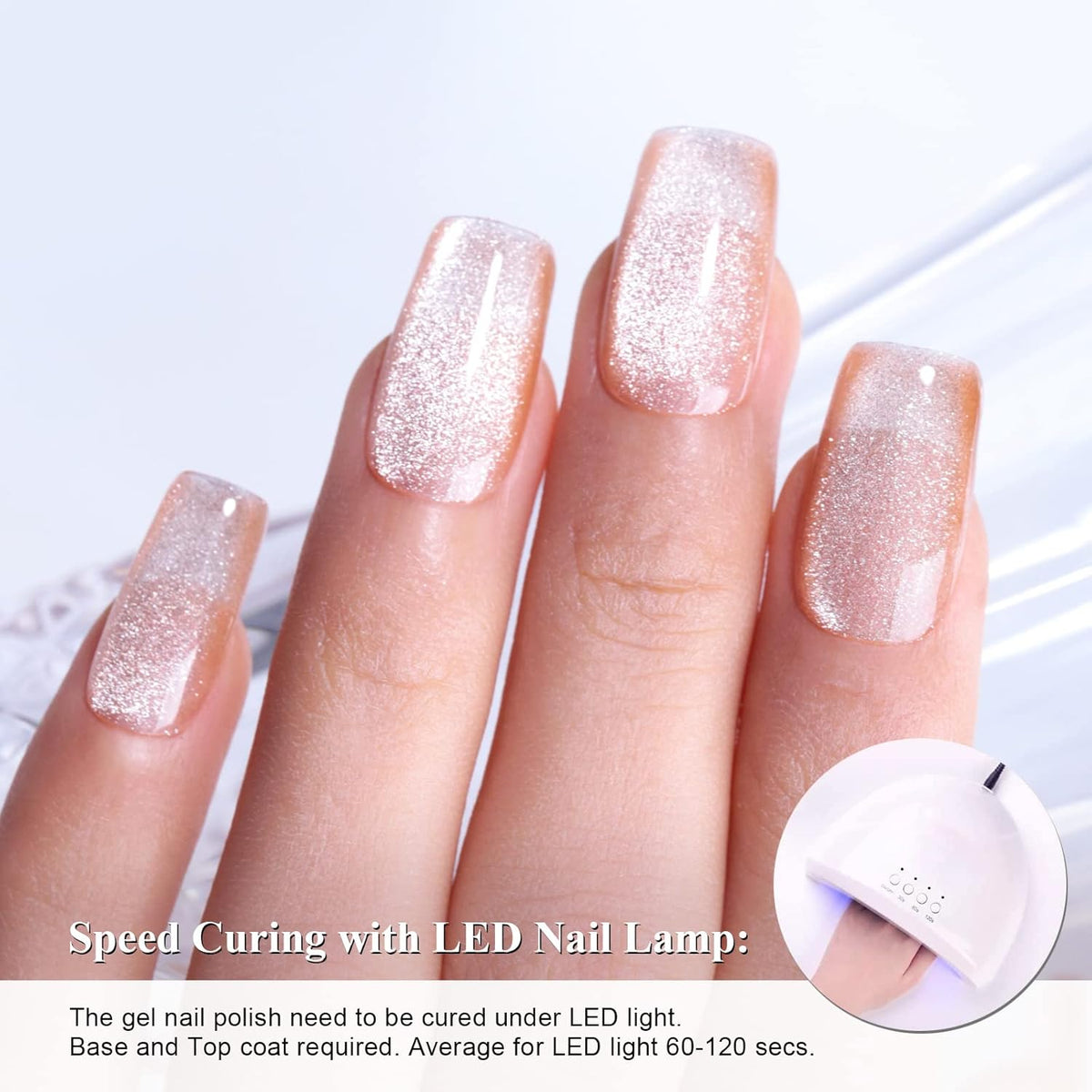 Imtiti Champagne Gold Gel Nail Polish,0.5fl oz Holographic 9D Cat eyes Glitter Magnetic Gel Polish UV Gel Nail Polish with Magnetic Stick for Nail Salon