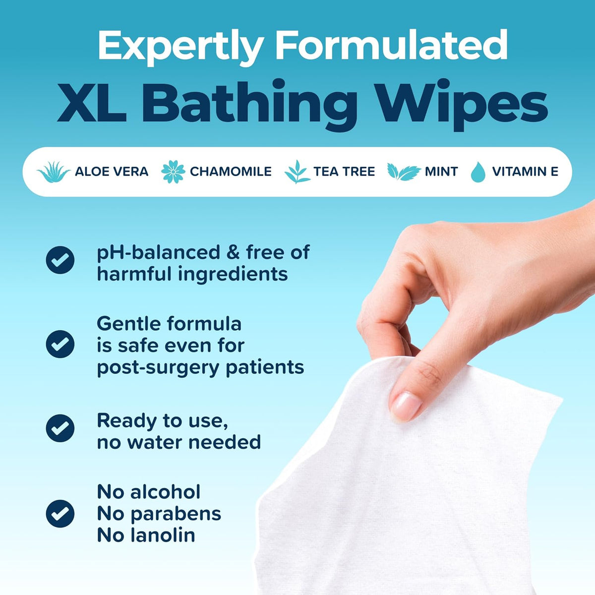Body Wipes For Adults Bathing No Rinse 200pc XL - Ultra Thick Shower Wipes For Men Women - Personal Cleansing, Hygiene & Camping Essentials, Elderly Care, Travel, Incontinence Disposable Washcloths