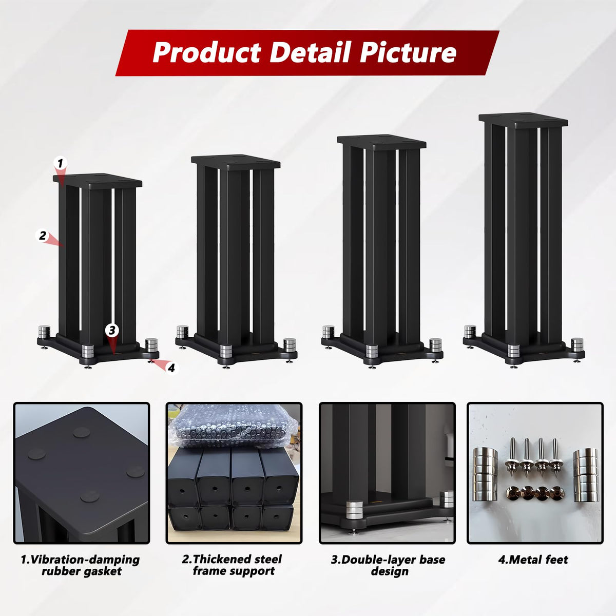 A Pair of Universal Speaker Stands, Heavy Duty Speaker Stands Holds Bookshelf Speaker Satellite Speaker Large Speaker, Vibration-Absorbing MDF Design, Holds 88lbs Speaker (Black, 50cm/19.6in)