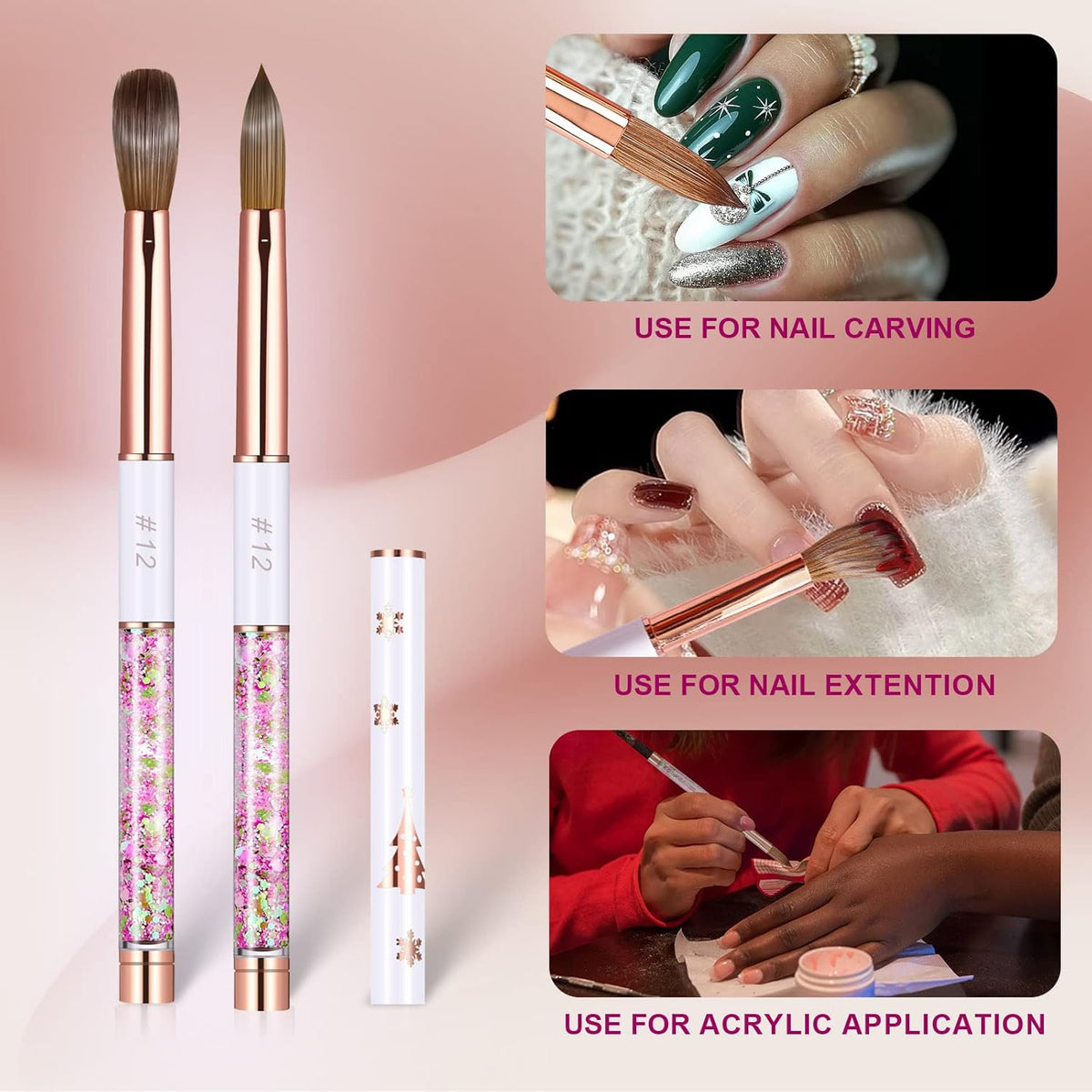 Acrylic Nail Brush Size 12,KEMEISI 100% Pure Kolinsky Nail Art Brushes Sturdy Handle Oval Shaped Acrylic Powder Nail Design Tools for Professional Manicure DIY Home Salon (White)