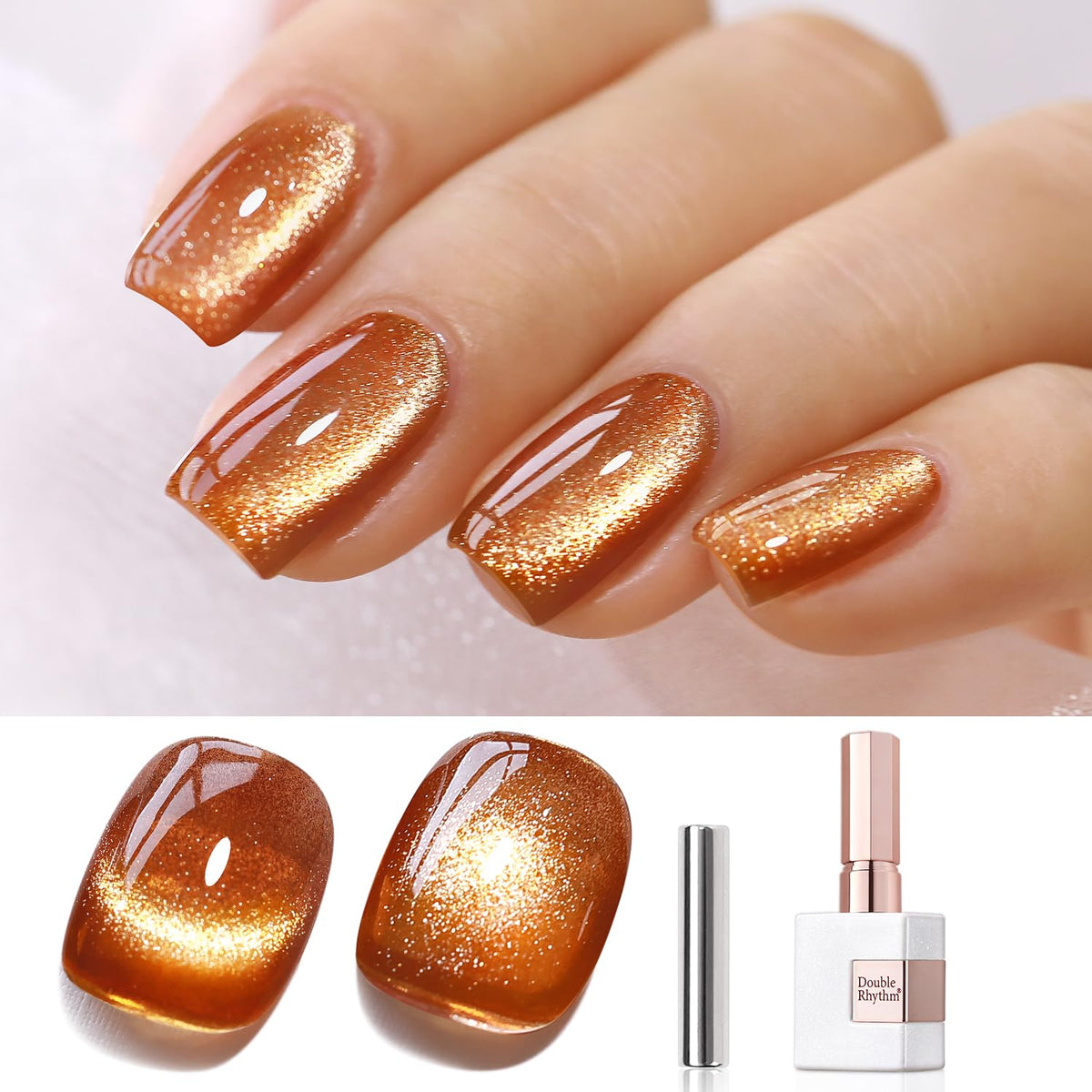 Double Rhythm 0.5 OZ Cat Eye Gel Polish with Magnet 15ML Holographic Glitter Shimmer Translucent Jelly Color Magnetic Gel Polish Salon DIY at Home (Brown-MC1030)