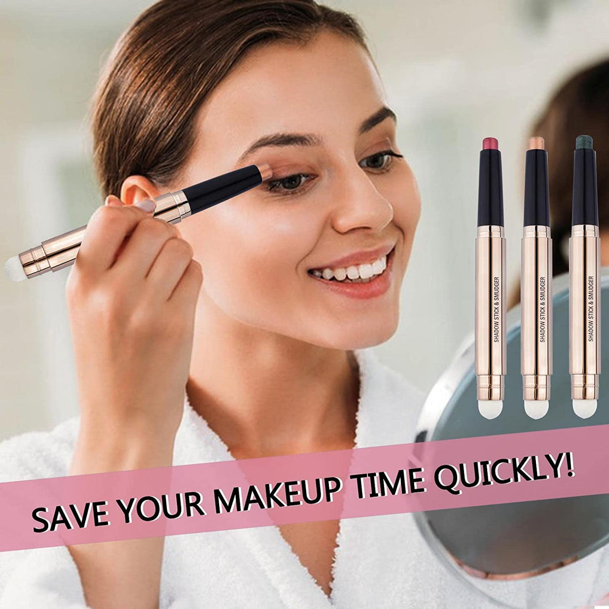 Nude Rose Gold Eyeshadow Stick Cream Smooth Single Eyeshadow Pencil Shimmer Crayon Palette Hypoallergenic Waterproof Eye Shadow Highlighter Stick Makeup Eye Liner Pen Dimensional Eyes Look