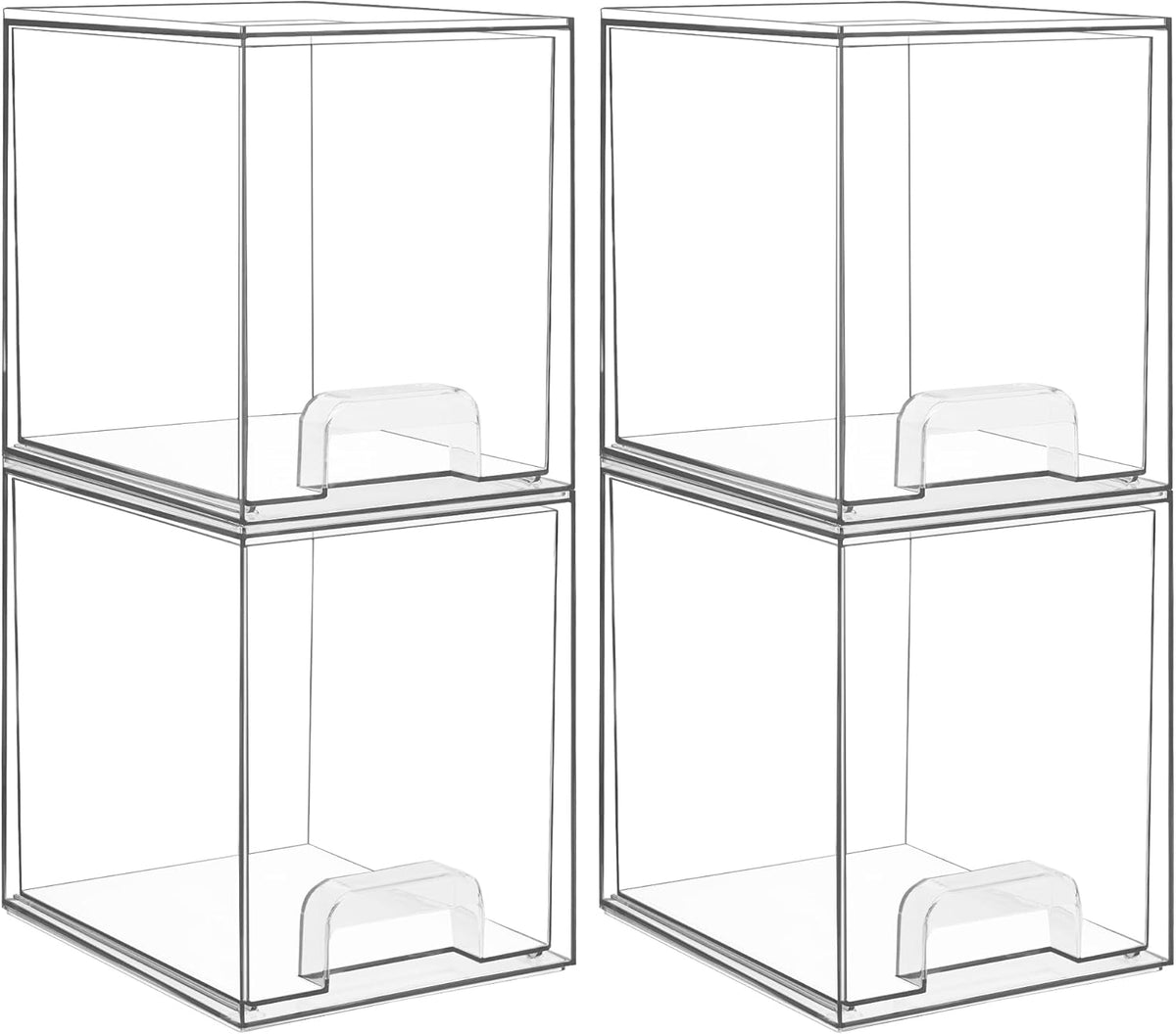Vtopmart 7.6" H Clear Stackable Storage Drawers, 4 Pack Plastic Organizers Bins for Skincare, Cosmetics,Beauty Supplies,Ideal for Vanity, Bathroom,Kitchen Countertop,Cabinet Organization