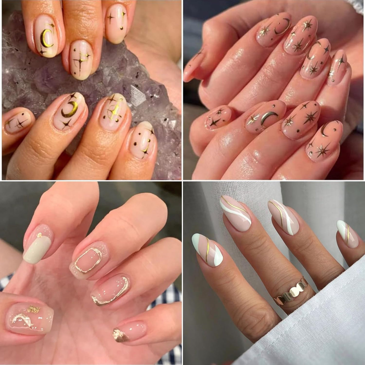 30 Sheets Gold Nail Art Stickers 3D Self-Adhesive Nail Decals Gold Line Star Nail Stickers for Acrylic Nails Gold Leaf Diamond Nail Supplies for Women