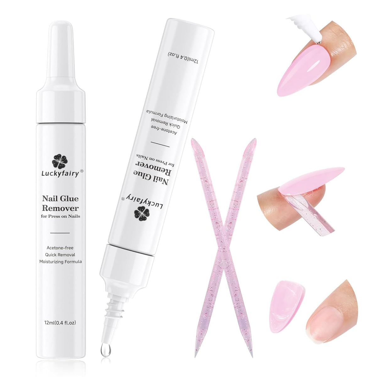 Nail Glue Remover for Press on Nails: Quick Removal Acrylic Nails Semi Solid Nail Glue Acetone-Free, Not for Gel Polish Base Coat Easy Removal Fake Nails, 2Pcs*12ml
