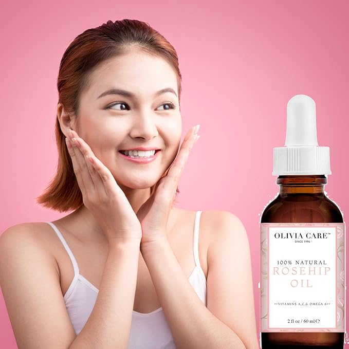 Olivia Care Rosehip Face Oil | Large 2 oz | Packed with Vitamins E, C and A to treat Wrinkles, Acne Scars, Blemishes and Dark Circle– All natural beauty moisturizer for skincare