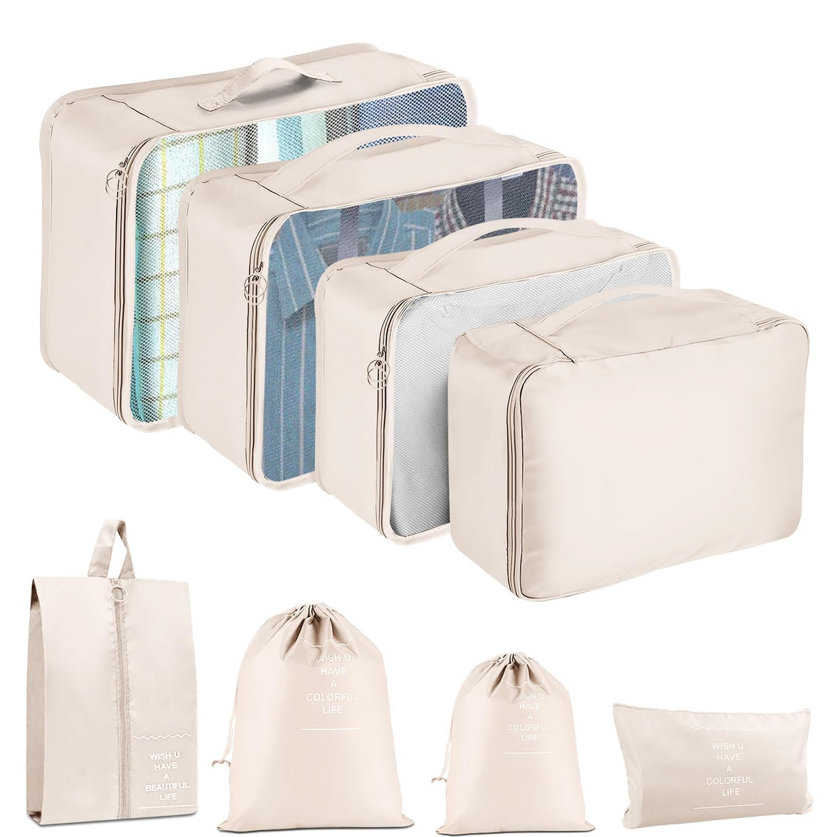 YEEYAA Packing Cubes for Travel - 8 Set Luggage Organizer Bags for Family, Mesh Breathable Travel Packing Cubes for Suitcases Durable Travel Essentials Bags Set
