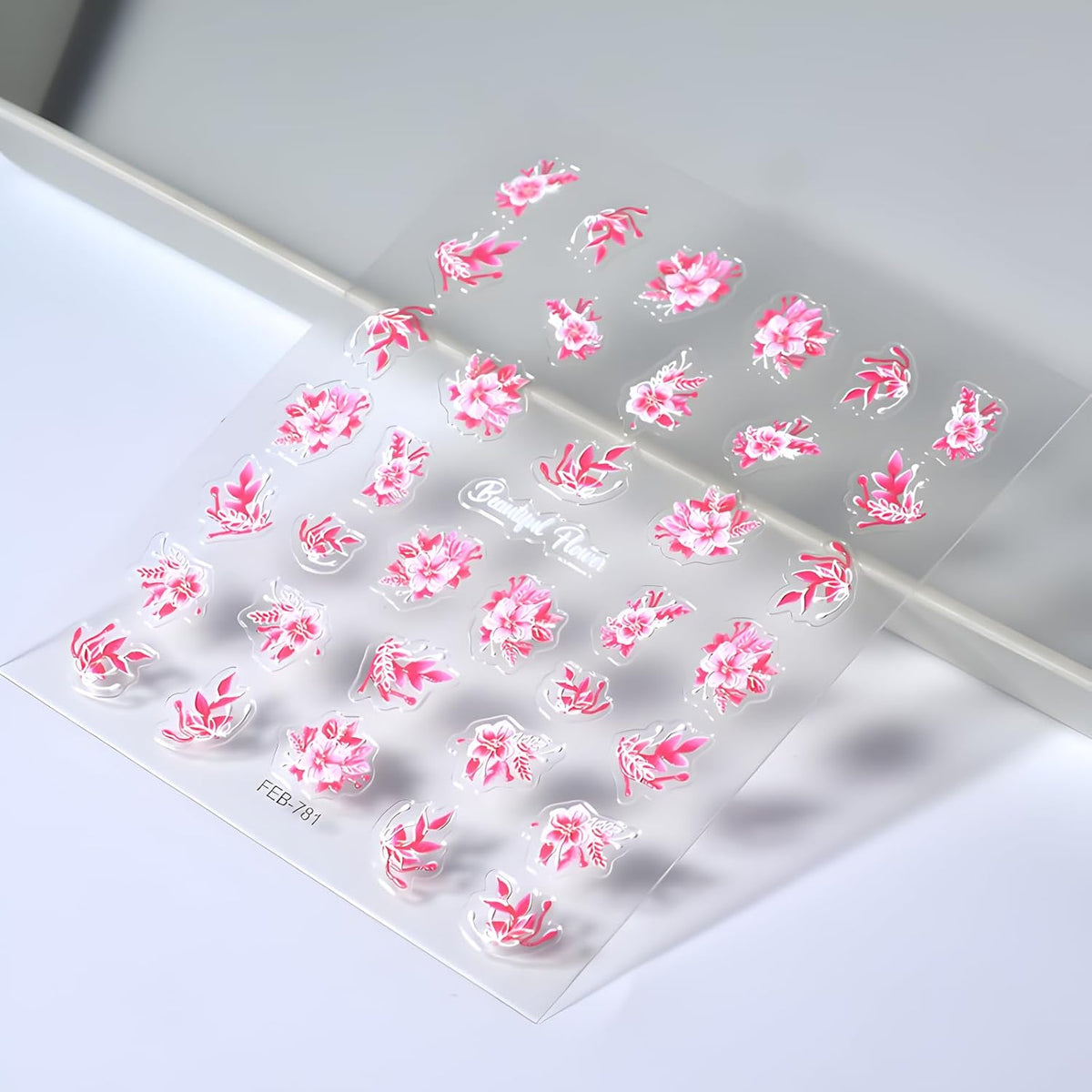 Pink Flowers Nail Art Stickers 5D Embossed Self Adhesive Nail Decals Spring Summer Nail Stickers for Nail Art Flower Nail Design Decoration Accessories for Women and Girls