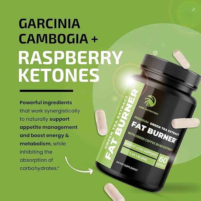 Green Tea Weight Loss Pills for Women & Men | 45% EGCG | Stomach Fat Burner, Metabolism Booster & Appetite Suppressant | Green Tea Fat Burner Diet Pills | Vegan Weight Loss Supplements | 60 Ct