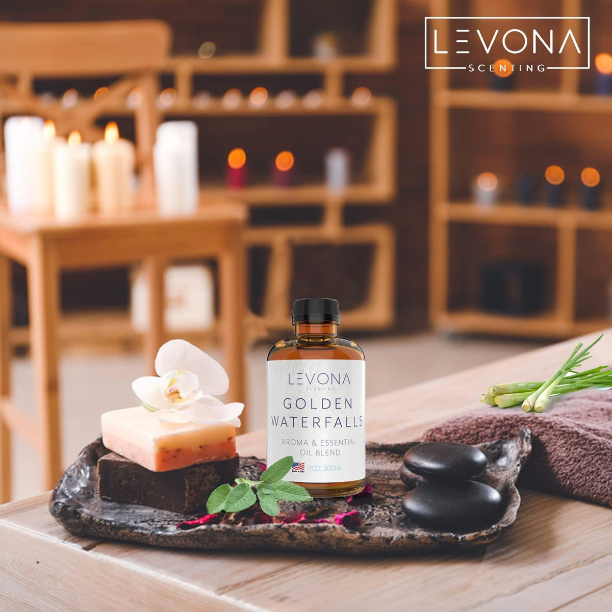 Levona Scent Pure Essential Oils for Diffusers for Home, Hotel & Office - Golden Waterfalls Essential Oils for Diffuser Oil and Humidifiers - Home Luxury Scents - Scented Fragrance Oil Blends