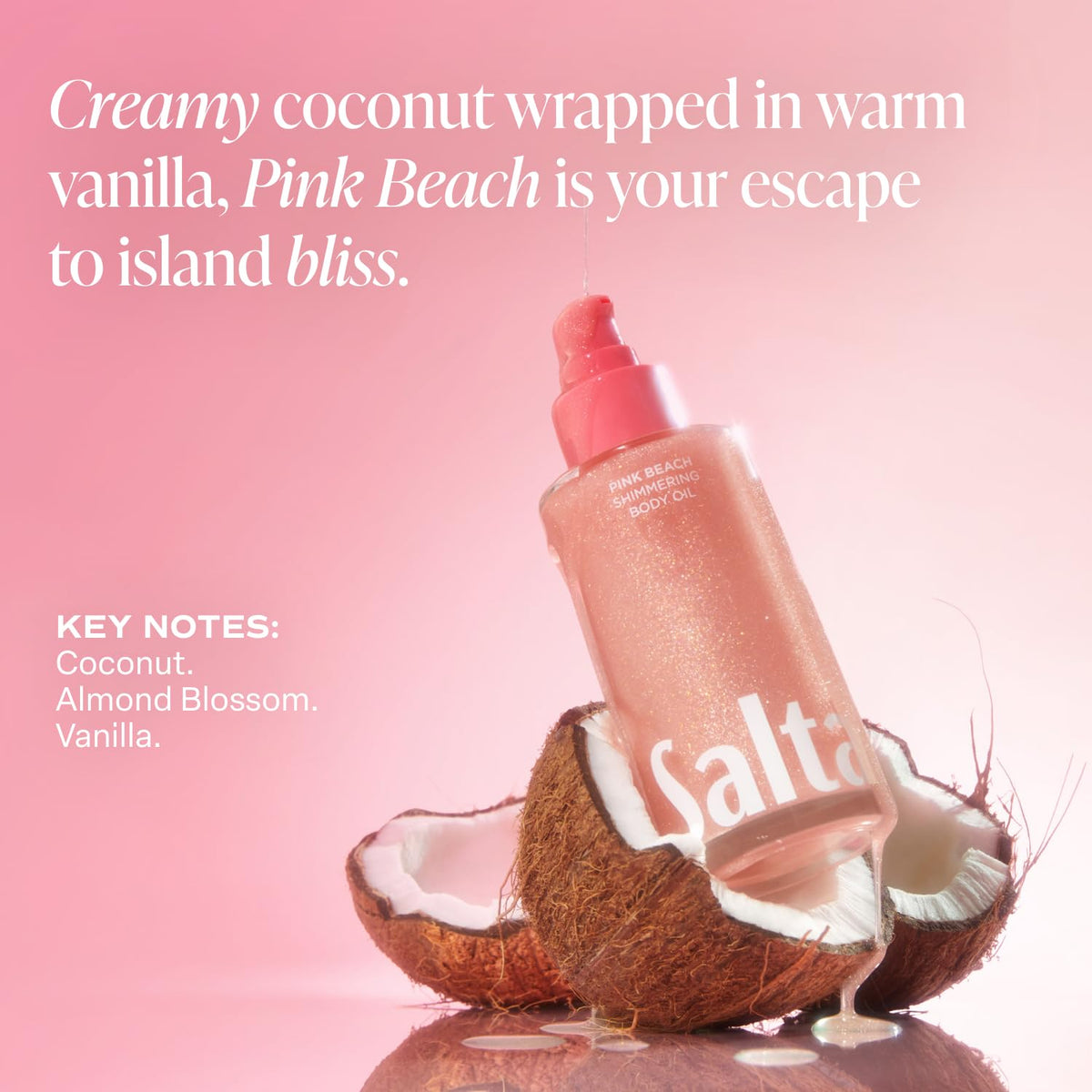 Saltair Shimmering Body Oil - Pink Beach Scented Dry Oil Moisturizer with Light-Reflecting Pearl Pigments. Moisturizing Glow for All Skin Types - 4 Fl Oz