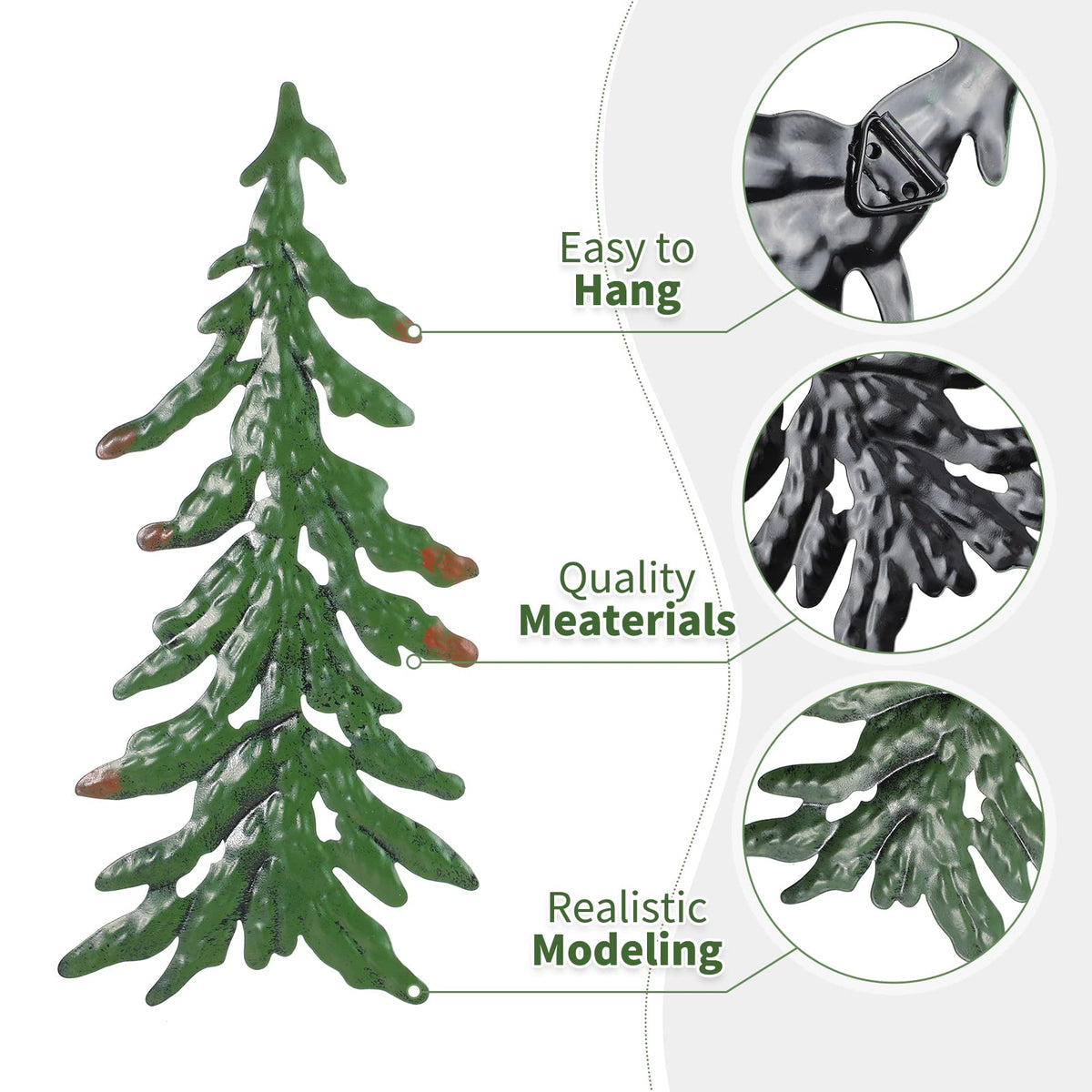 8 Pieces Pine Tree Metal Wall Decor Set Pine Tree Landscape Wall Art Pine Tree Decor Pine Sculpture Rustic Pine Tree Metal Wall Art Decor for Christmas Outdoor Home Farmhouse Cabin Decor (Green)