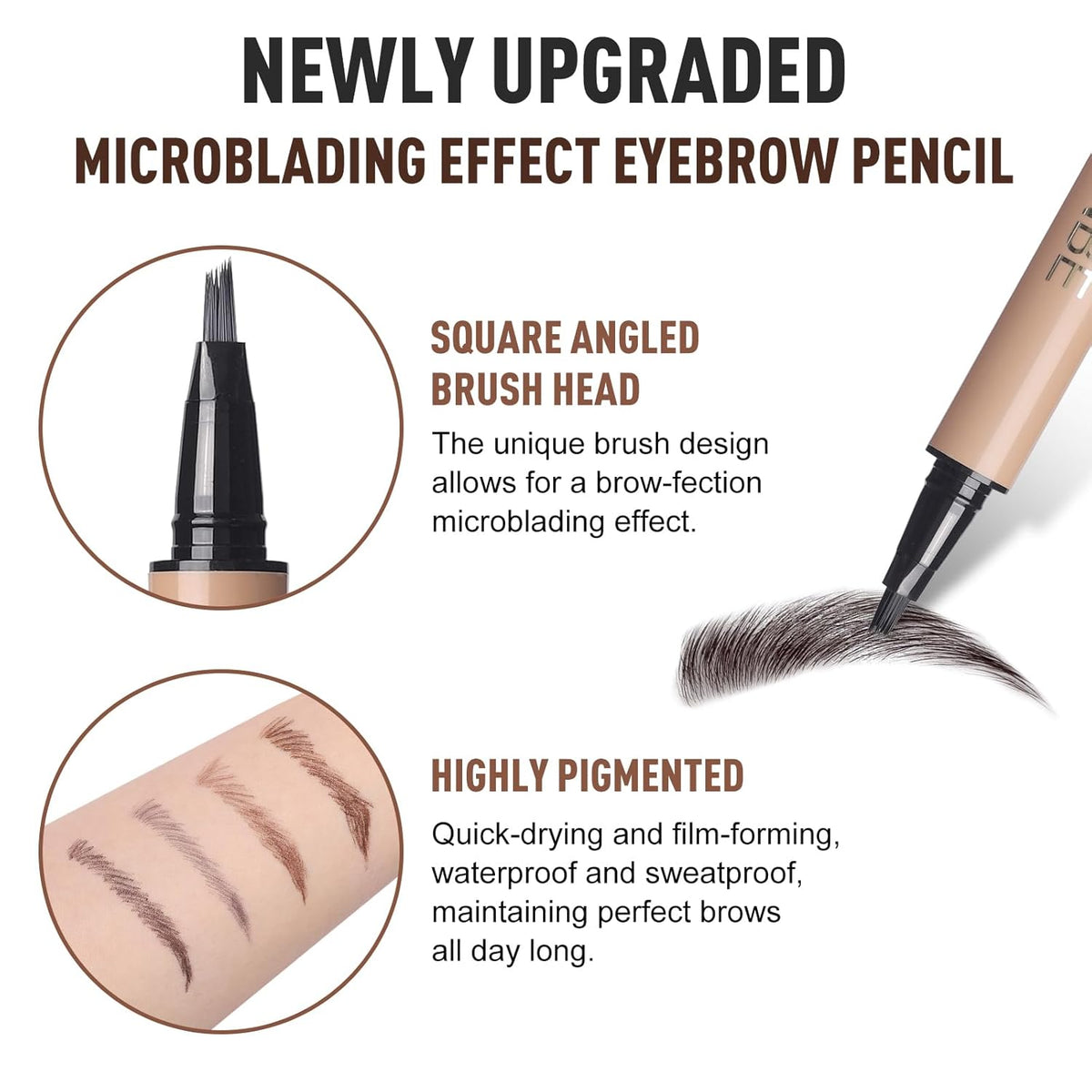 Microblading Brow-Fection Brow Eyebrow Pencil – Angled Brush Tip, Wild Natural Hair-Like Strokes, Patented Design, Long-Lasting & Smudge-Proof, for Beginners & Pros(01 Brown）
