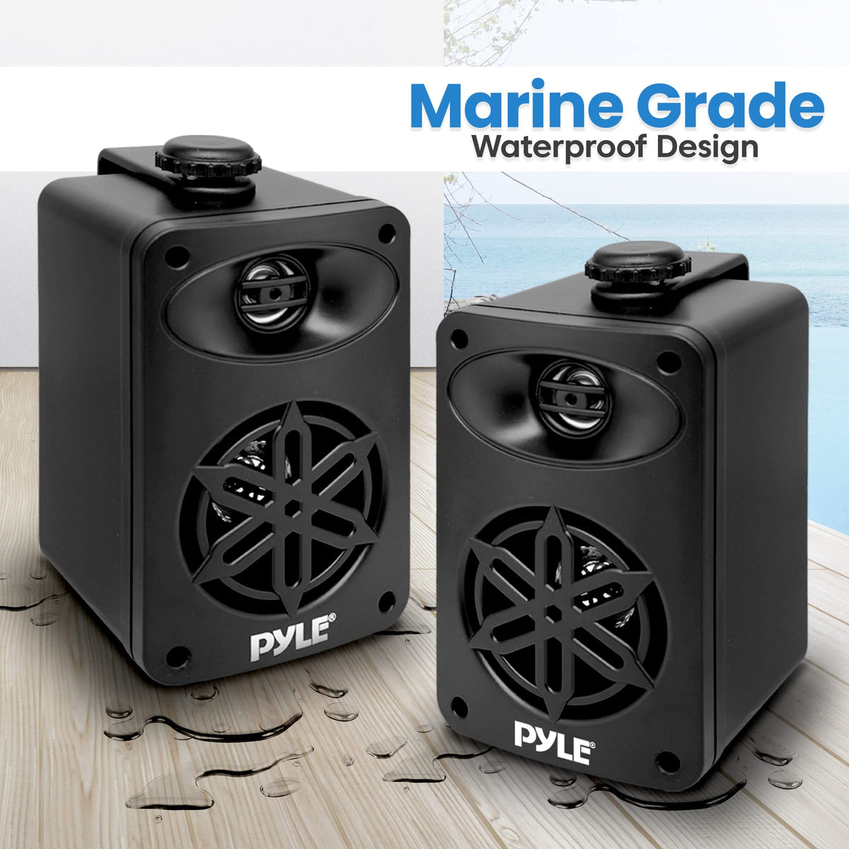 PyleUsa Bluetooth Indoor Outdoor Speakers Pair - 200 Watt Dual Waterproof 3.5” 2-Way Full Range Speaker System w/ 1/2” High Compliance Polymer Tweeter - Home, Boat, Patio, Poolside - PDWRBT36BK,Black