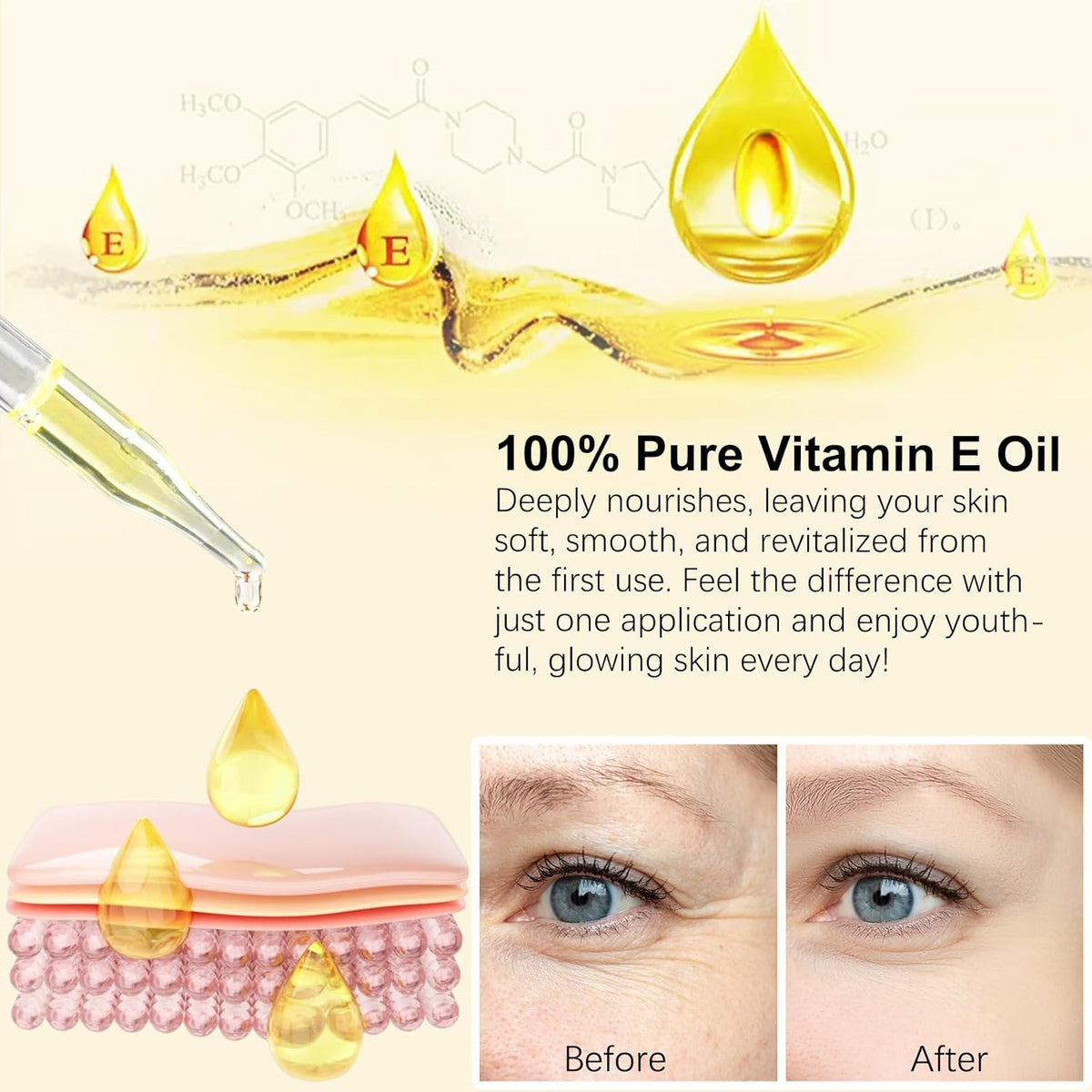 Vitamin E Oil Blend 75,000 IU, Pure Vitamin E Oil for Skin, Face and Scars, Body Bath Oils Moisturizing Dry Skin, Easy to Absorb, 2Fl Oz
