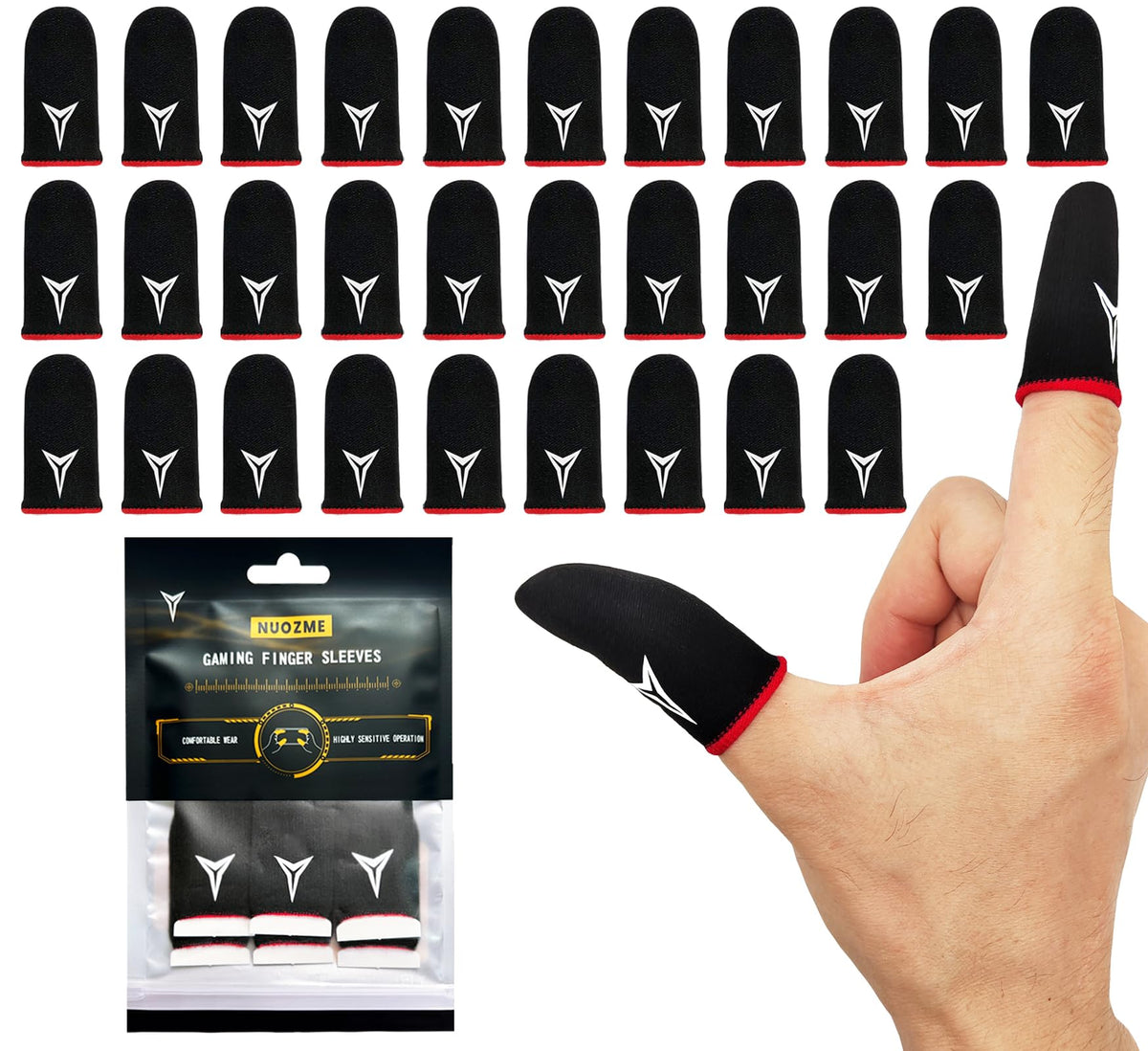 6 Pack Mobile Phone Gaming Finger Sleeves, Nuozme Finger Sleeves Compatible with All Touchscreen Devices, 0.15mm Superconducting Nanofibers, Smooth Feel, Anti-Sweat, Extremely Thin, Red Edge