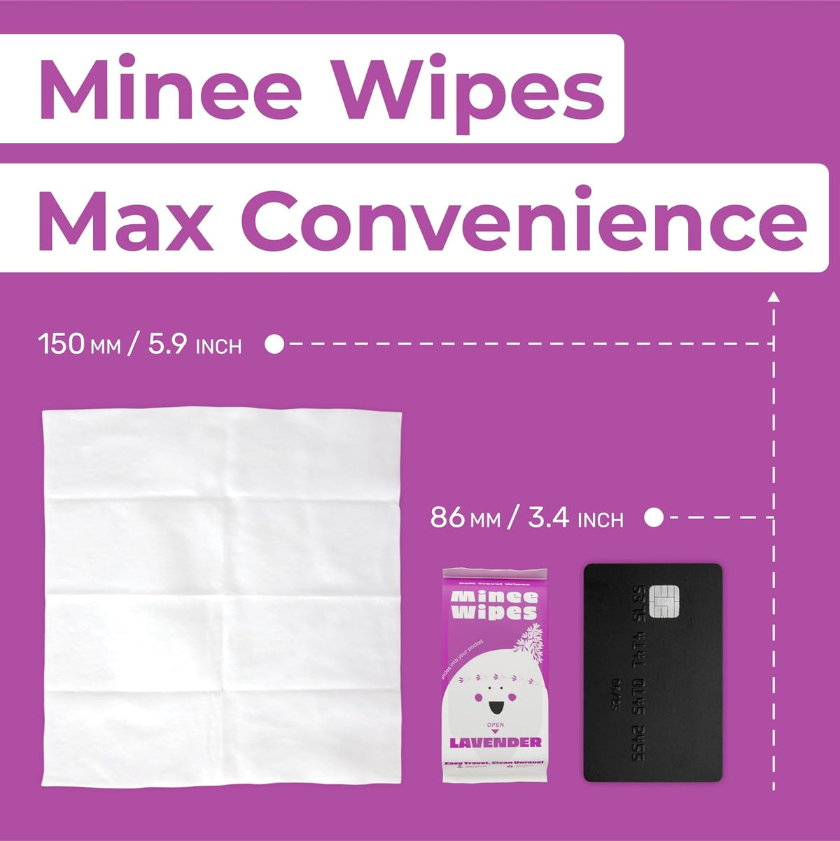 Impossibly Compact Travel Wipes with Fragrance - Skin-Friendly, Hypoallergenic & Scented Wet Wipes for Adults, Kids & Baby Care (60 Wipes Total, Lavender)