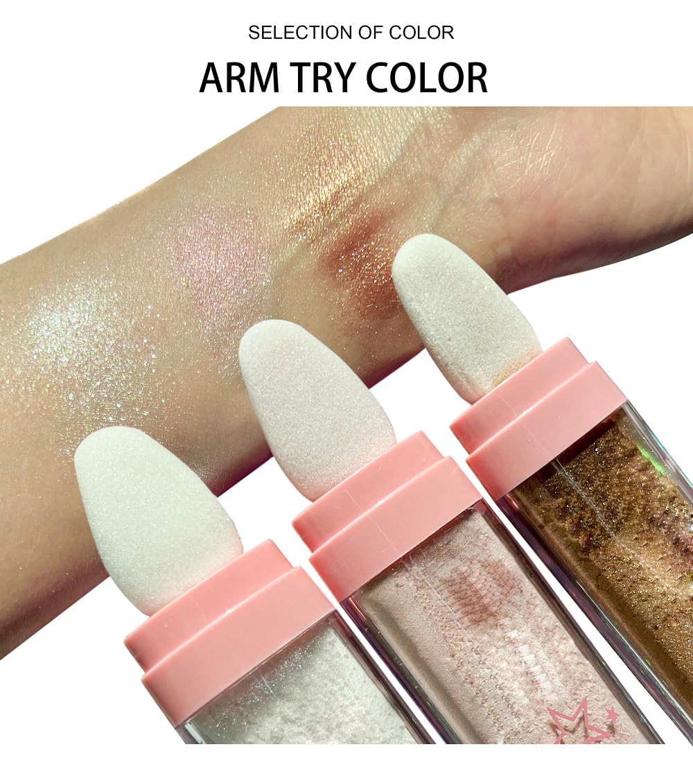 3 Color Glitter Powder, Neon Accessories Outfit Party Body Sparkling Highlighter Makeup.01# White moonbeam&04#Green&05#Gold