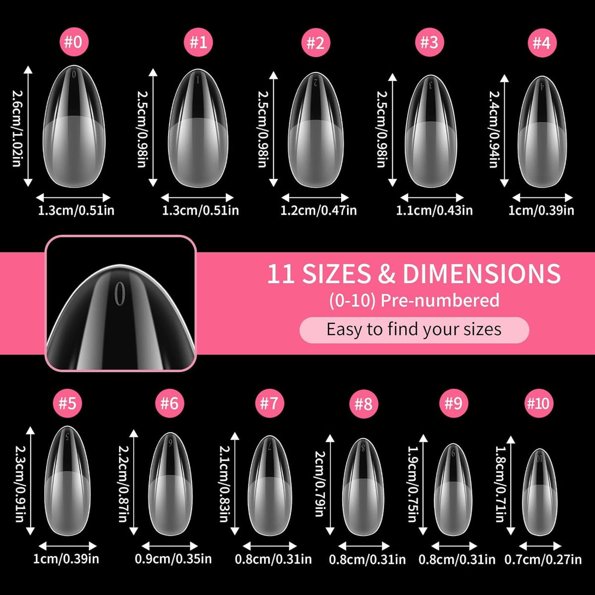 EBANKU Medium Almond Nail Tips, 550 Pcs Matte Clear Acrylic Press-on Nails, Pre-shaped Half Matte Full Cover Clear Acrylic Nails Gel Kit False Nail Tip Press on Nails for Nail Extension DIY Salon