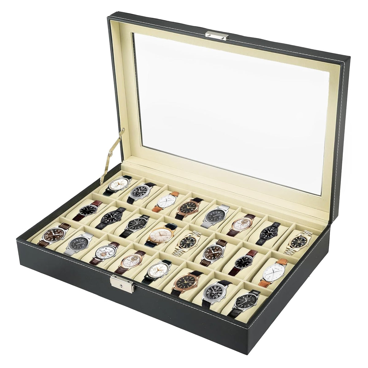 MYFULLY Watch Case 24 Slot Leather Watch Box Case/Jewelry Box/Watch Jewelry Display Storage Wristwatch Jewelry Portable Travel Case Organizer