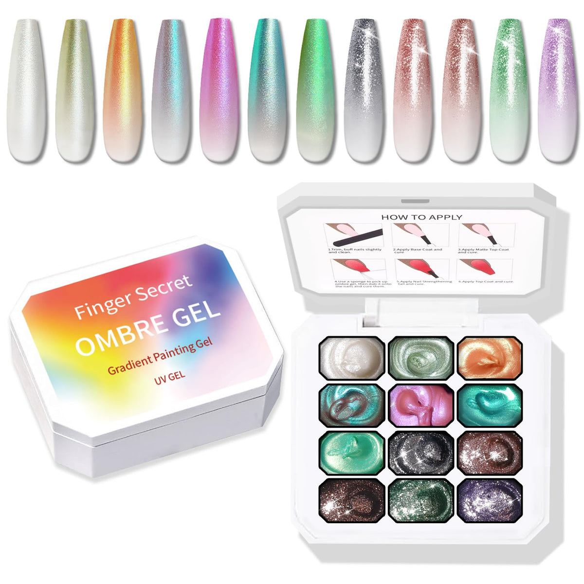 Sponge Pat Paint Nail Gel, Ombre Nails Gradient Gel Nail Blush Blooming Aura Nails Drawing Stripper Floral Painting DIY Nail Art, No Wipe, UV/LED Curing (12 Colors B)