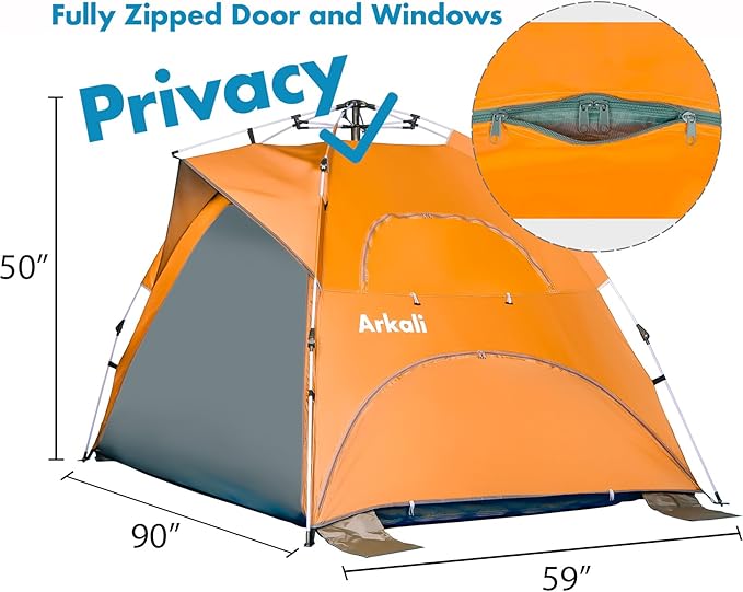 Beach Tent Pop Up Beach Sun Shade Tent with UPF 50+ UV Protection, Removable Floor Zippered Privacy & Ventilation Sun Shelter Family 3 to 4 Person