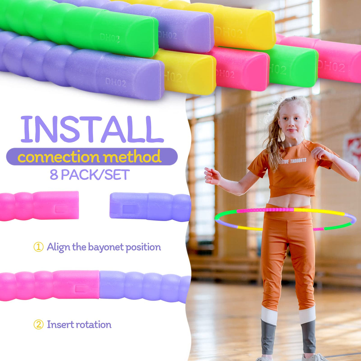 Vinsot 8 Pieces Toy Hoop Detachable Plastic Hoops Exercise Equipment Toy Adjustable Rings for Sports Playing Party Game Dance Pet Training