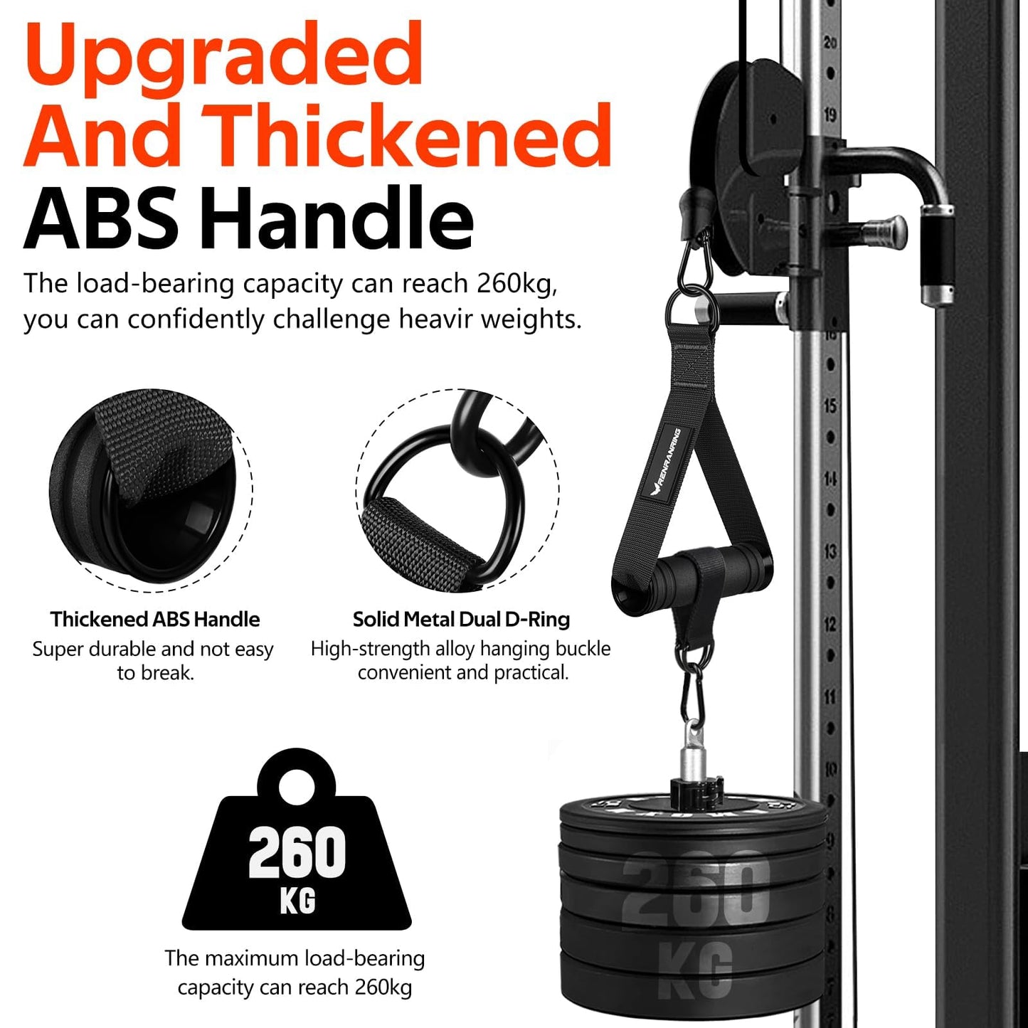 RENRANRING Gym Exercise Handles, Replacement Handle Attachments for Cable Machine Pulleys, Resistance Band and Strength Trainer, Pull Down Workout Accessories, Home Gym Add On Equipment