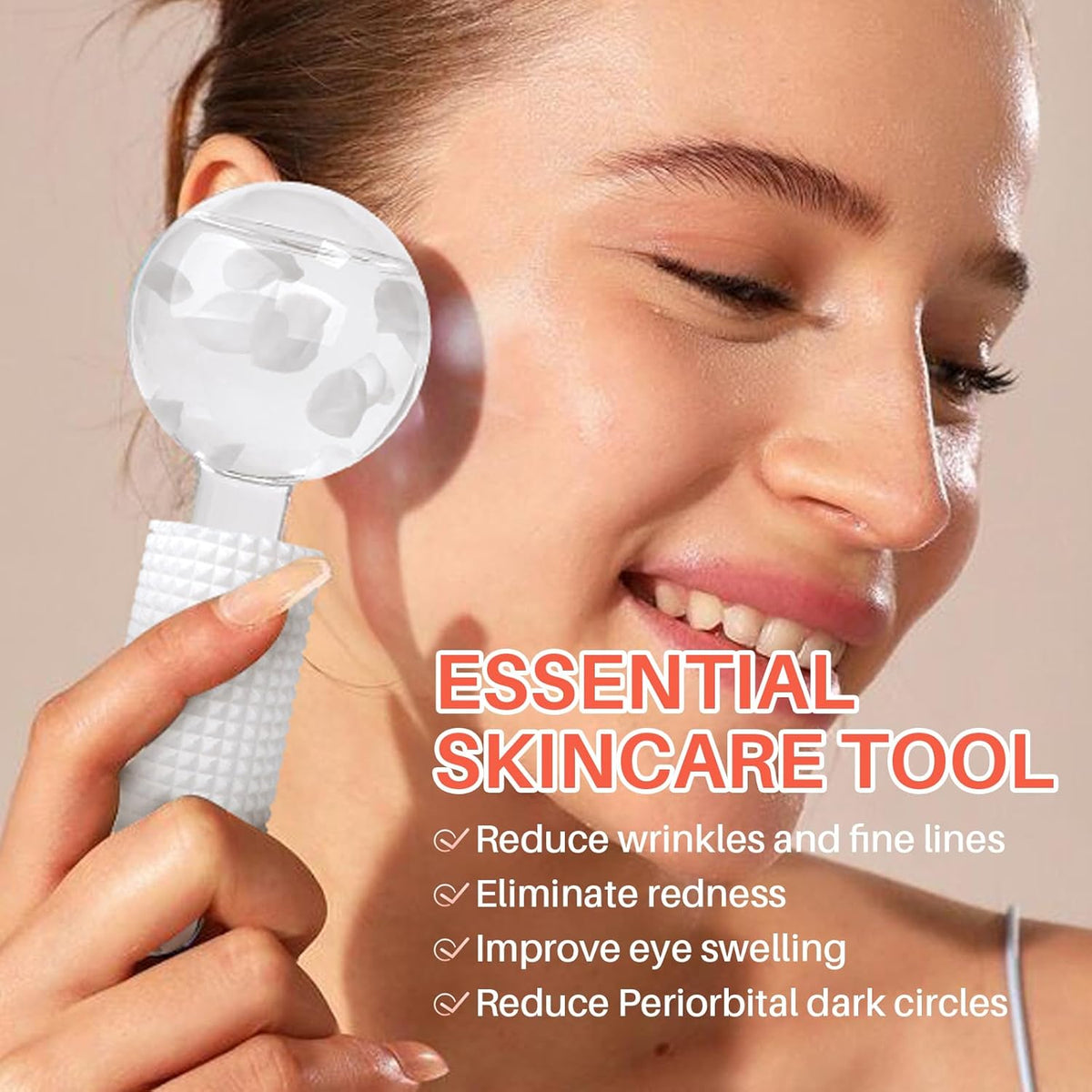 Ice Globes & Ice Roller for Face and Eyes - Facial Massage Tools for Skin Care, Reduce Wrinkles & Puffiness, Cooling Globes & Roller Ball for Glowing Skin 2PCS (White)