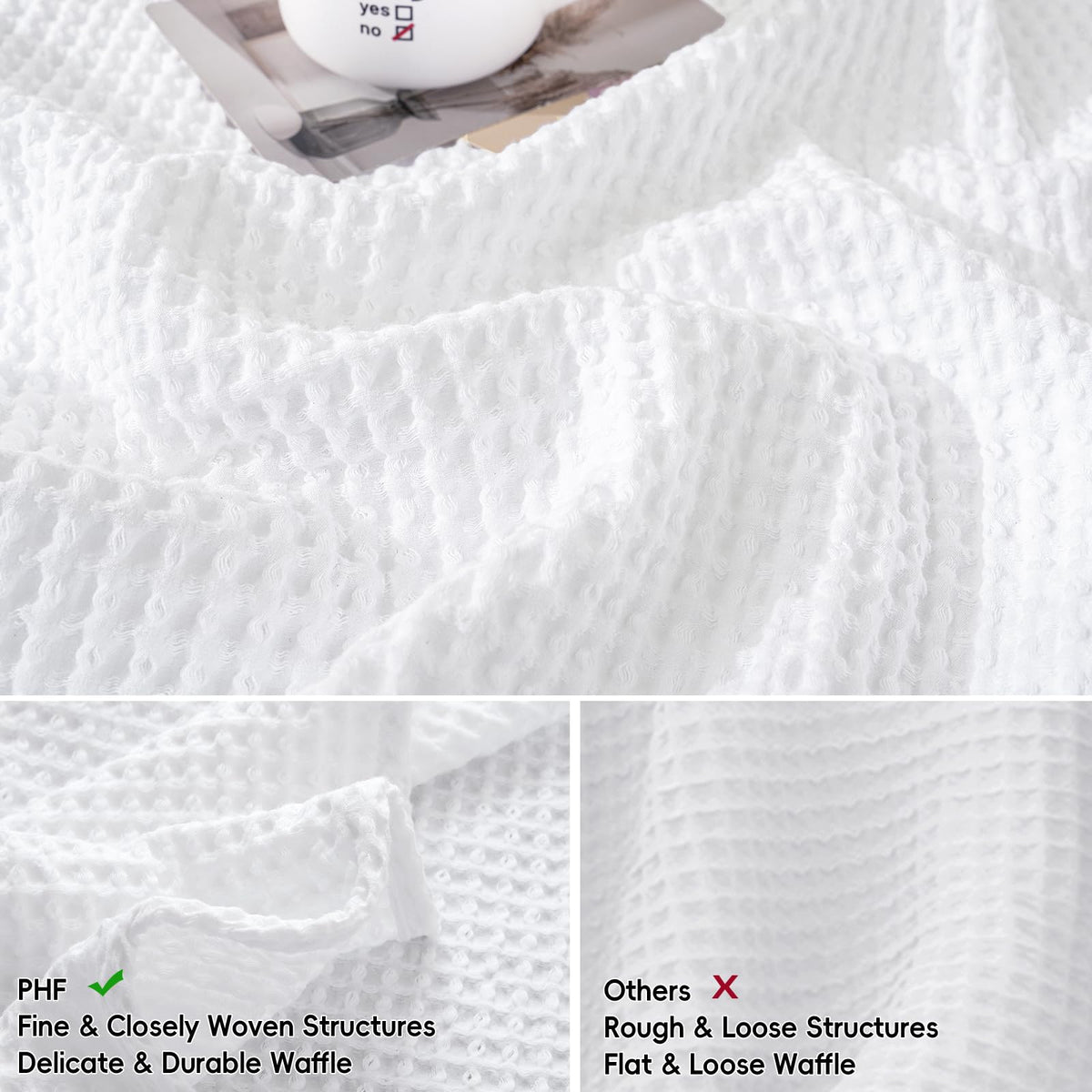 PHF 100% Cotton Waffle Weave Euro Shams 26" x 26", No Filling, 2 Pack Elegant Home Decorative Euro Throw Pillow Covers for Bed Couch Sofa, White