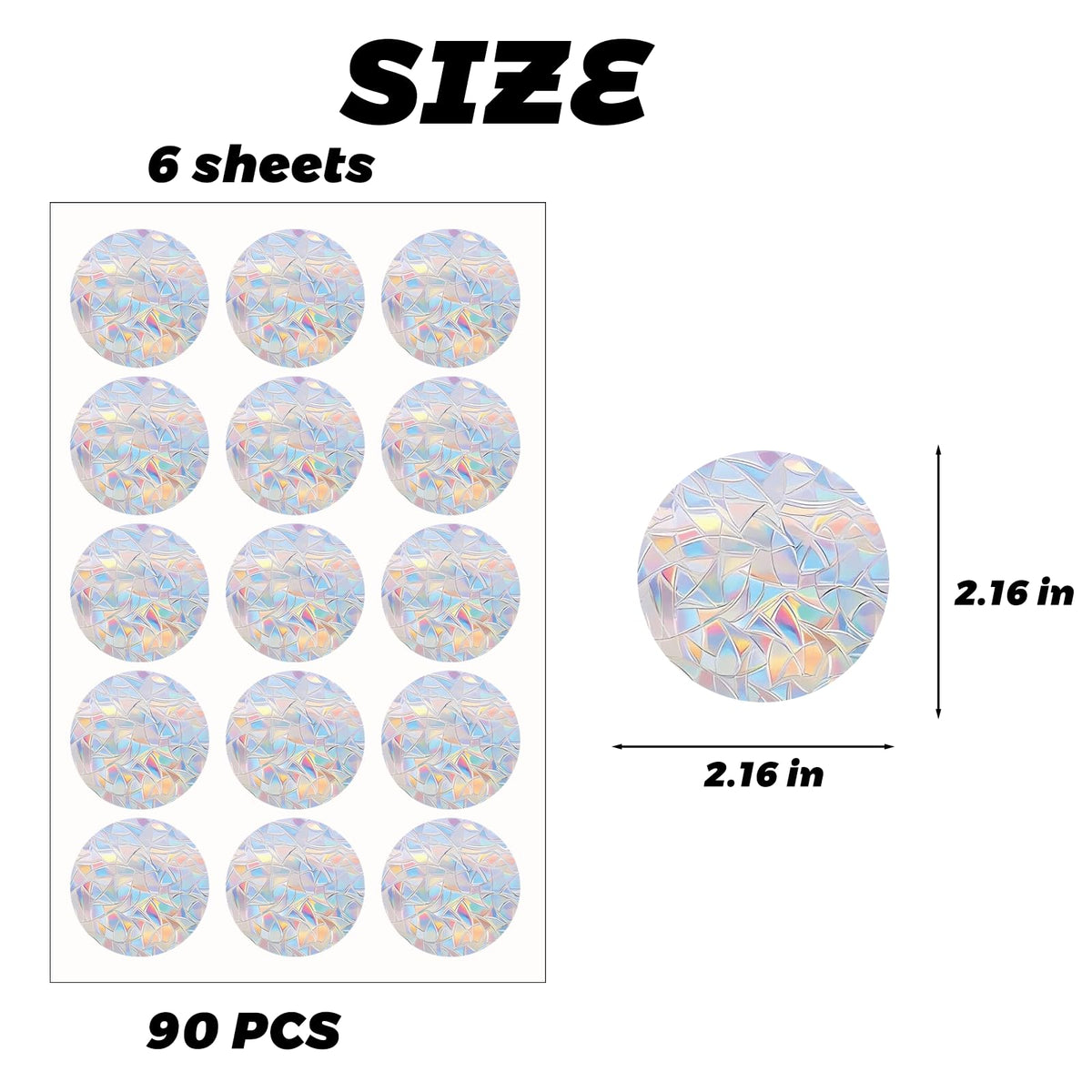 90 Pcs Circle Window Decals to Prevent Bird Strikes - Anti-Collision Window Stickers for Birds, Rainbow Vinyl Suncatcher Stickers, Reusable Static Clings for Bird Window Deterrent, No Glue Needed