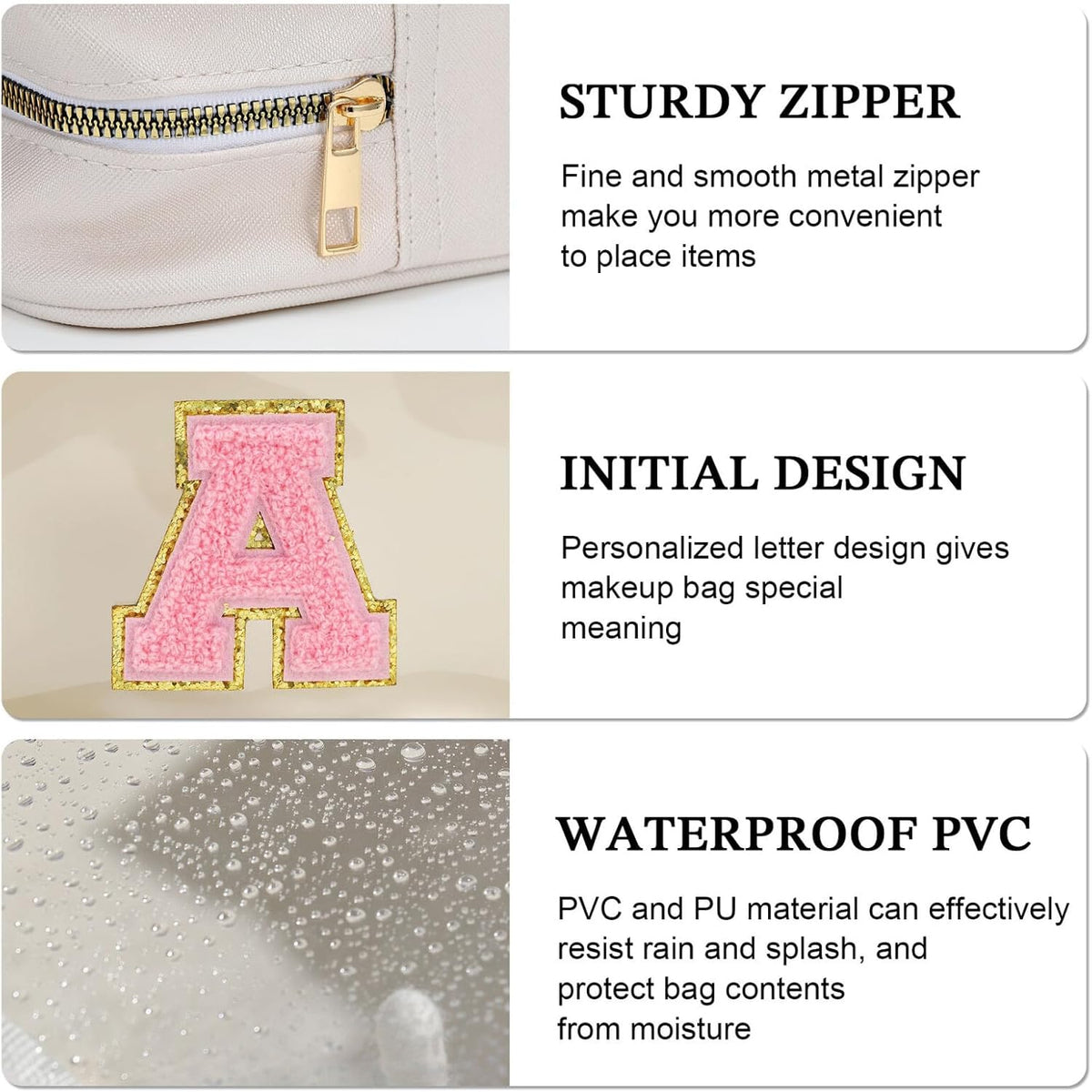 YOOLIFE Initial Make Up Bag Travel Toiletry Bag, Clear Makeup Bag Preppy Cosmetic Bag Clear Makeup Bags With Zipper Girlfriend Teacher 8 Year Old Girl Gifts Daughter Gifts Swim Gifts For Girls White T
