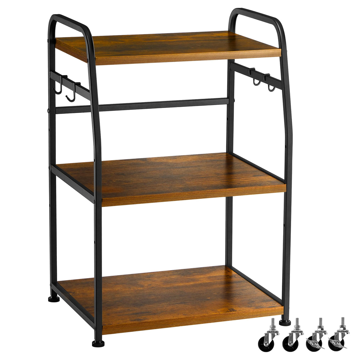 Vividwood Printer Stand - Large 3 Tier Printer Table with Adjustable Storage Shelf - Rolling Cart with Wheels -Stable Desk for Home Office Use (Rustic Brown)