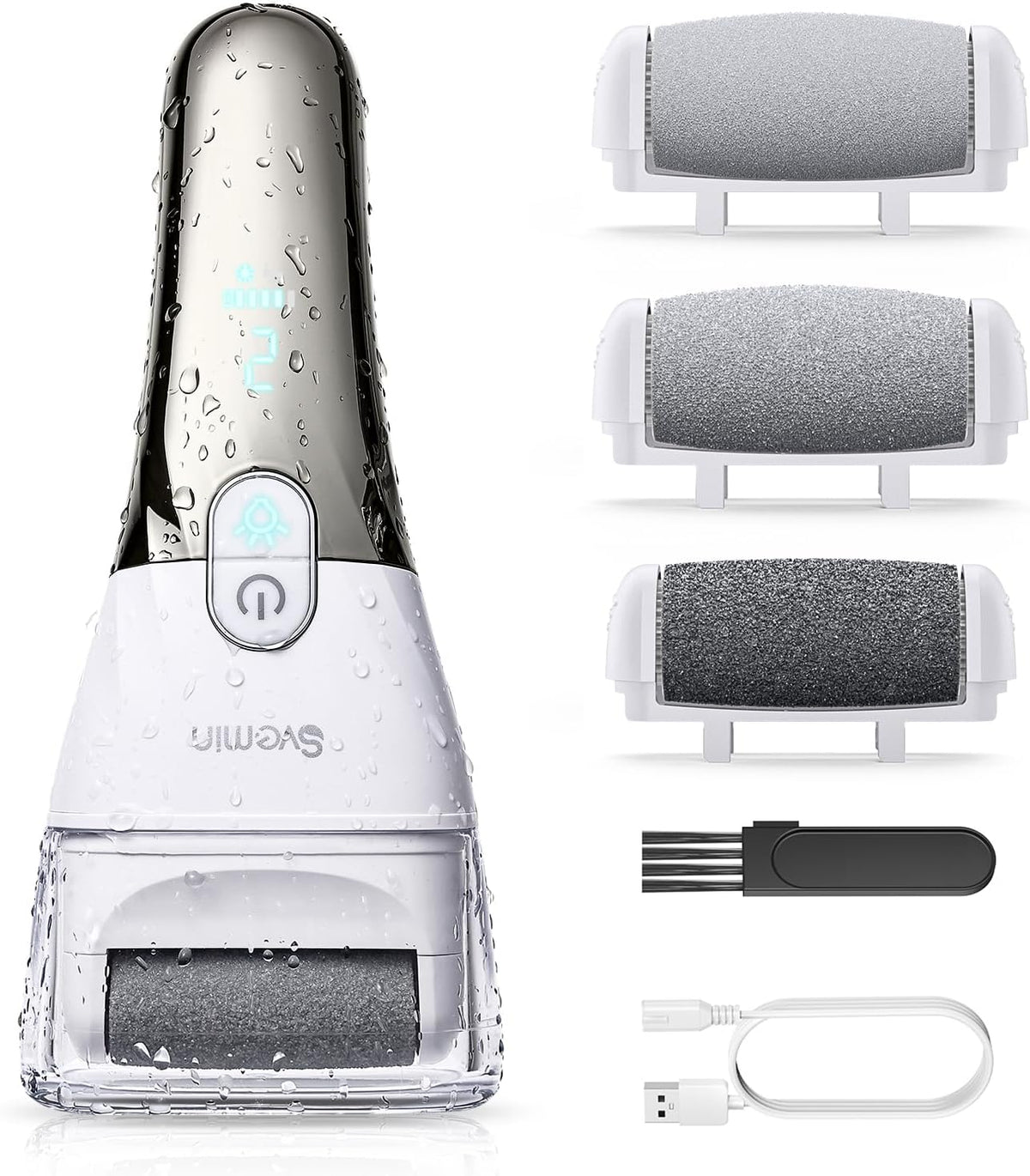 Electric Callus Remover for Feet - 2-Speed Rechargeable Pedicure Kit with 3 Rollers, IPX4 Waterproof Foot Scrubber & Digital Display | Professional Dead Skin & Callus Remover for Women/Men