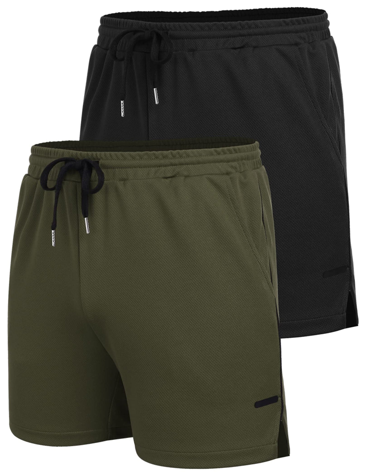 COOFANDY Gym Workout Shorts for Men with Pockets 5 Inch Quick Dry Mesh Running Shorts for Athletic Sports Fitness Army Green/Black