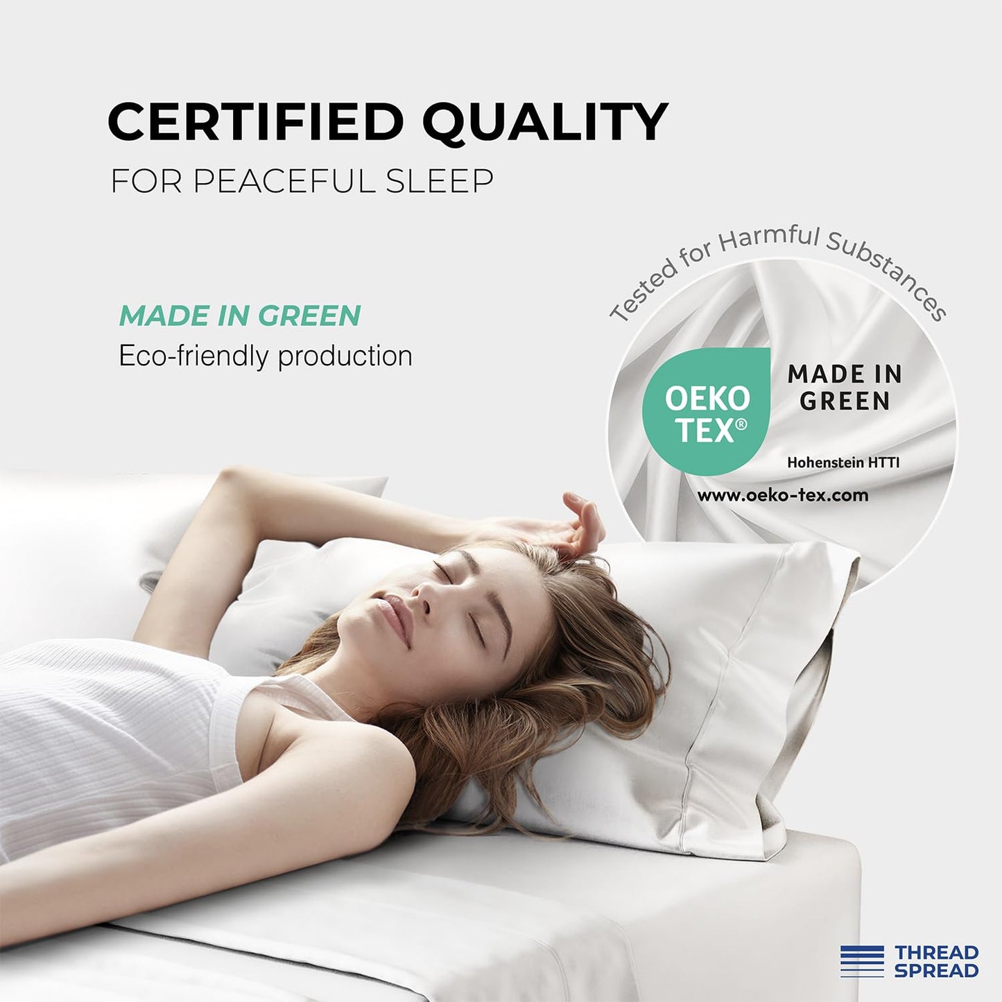 Thread Spread 100% Egyptian Cotton Pillow Cases Standard/Queen Size Set of 2 - Luxury 1200 Thread Count Sateen White Stripe Pillow Cases, Soft Cotton Pillowcases Fits Standard & Queen Pillows