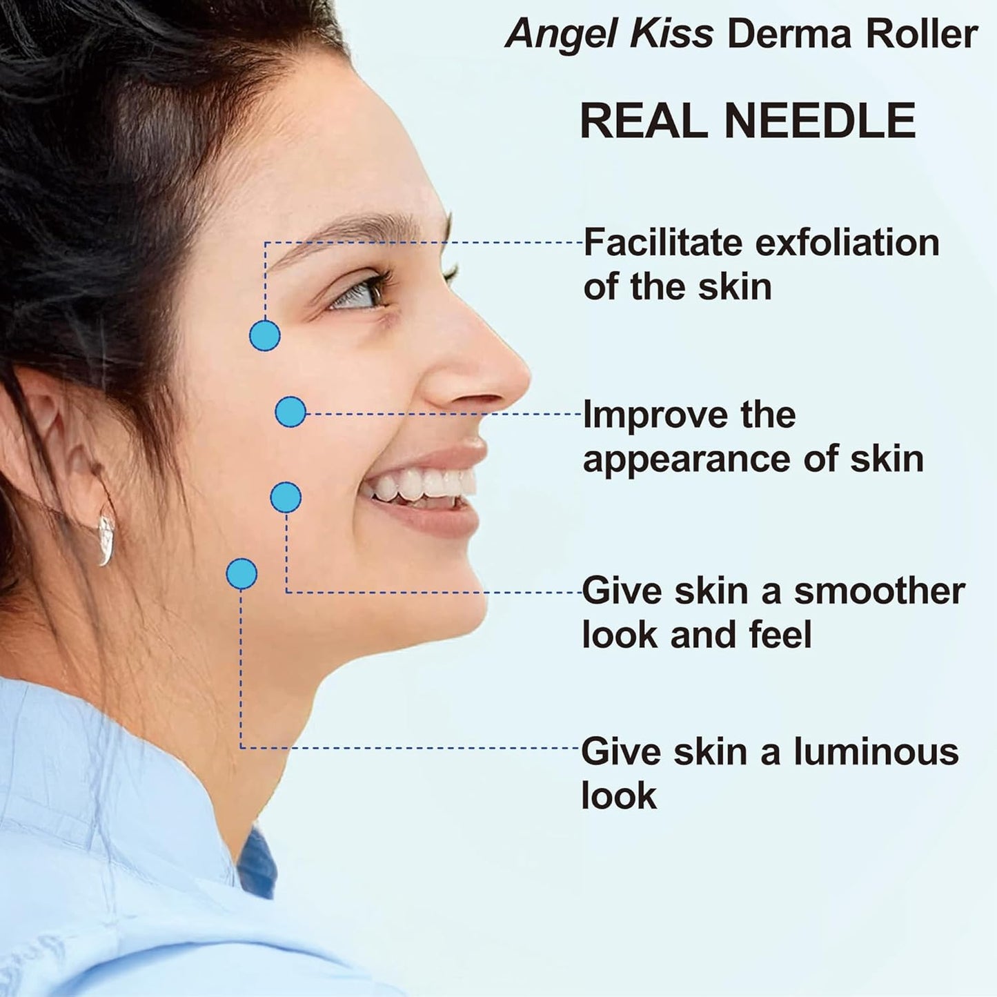 Derma Roller REAL NEEDLE for Face, Body, Hair, Scalp, Beard | Angel Kiss Upgraded 192 Titanium 0.3mm Microneedling Roller (Advanced.5) | At Home Micro Needle Roller for Women | Beard Roller for Men