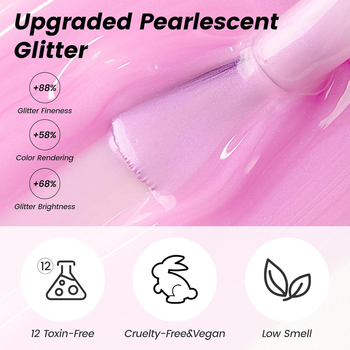 YTD Likomey Gel Nail Polish,15ml Pearlescent Light Pink Glitter Nails Gel,Fall Winter Pastel Pink Shimmer Shiny Sparkly Salon Home DIY Manicure UV Color Varnish,SF408