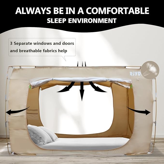 Bed Tent Bed Canopy Queen Size Tents for Adult and Kids- Original Design Portable Dream Tent Indoor Sleeping 80% Blackout with 3 Doors Breathable Big Space Tents