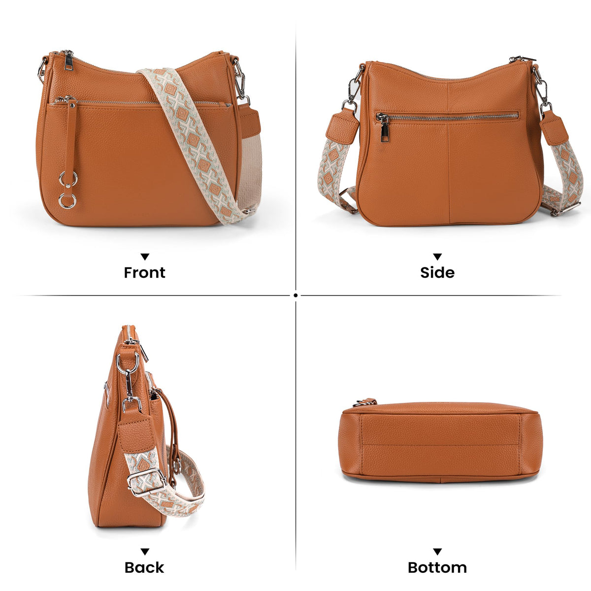 befen Genuine Leather Crossbody bag for Women, Brown Leather Purse Women's Hobo Crossbody Purse Shoulder Handbags with Adjustable Wide Shoulder Strap for Everyday and Travel