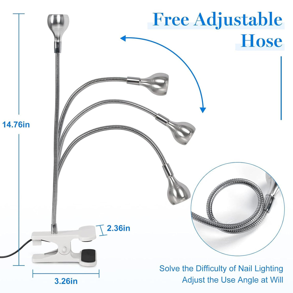 AORAEM U V Nail Lamp - Sliver 3W U V Light for Nails 35NM U V LED Nail Lamp with Gooseneck and Clamp for Gel Nails (AA-Silver)