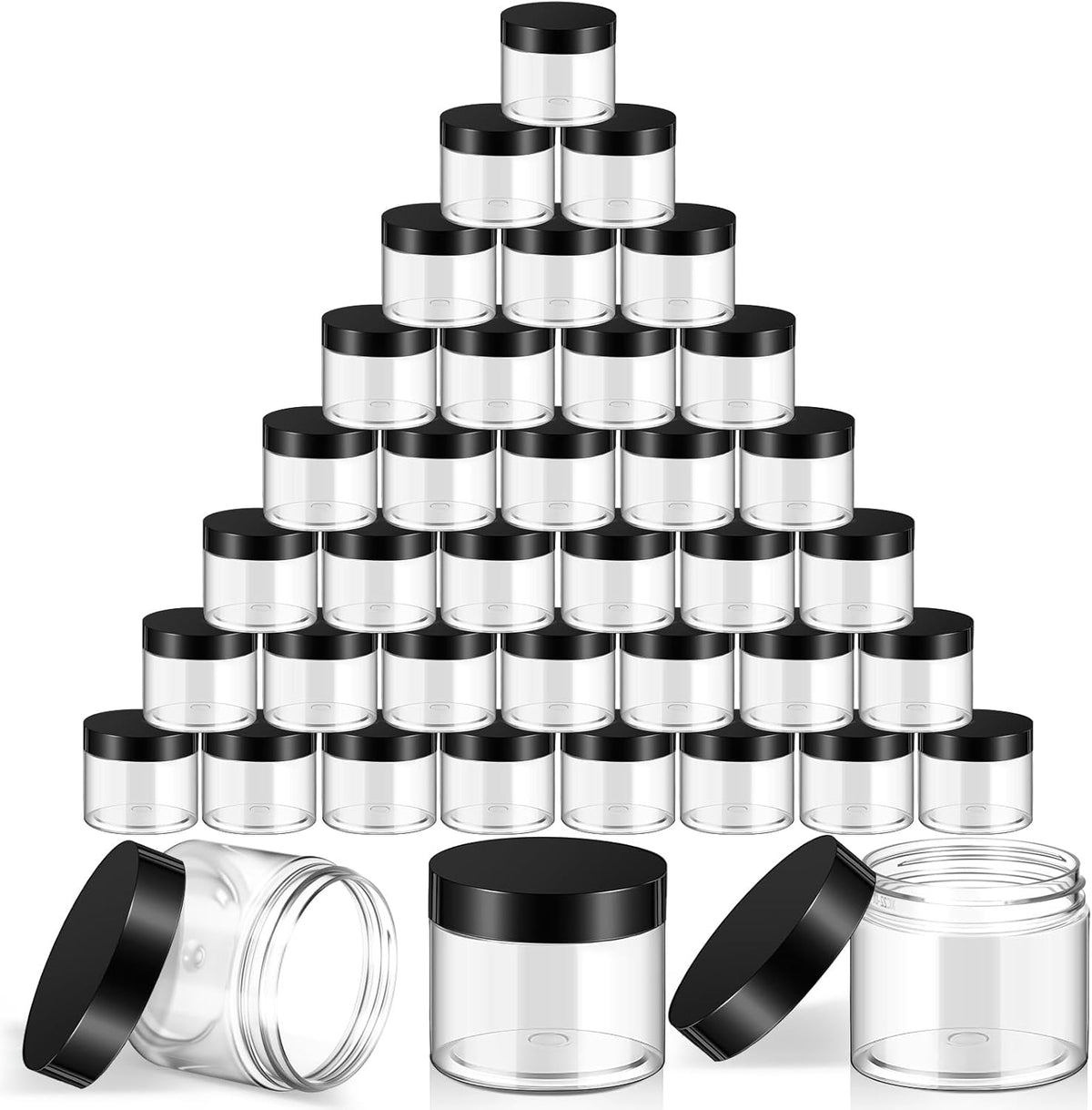 SATINIOR 36 Pieces 6 oz Plastic Jars with Lids Wide Mouth Airtight Reusable Container Acrylic Cosmetic Small Jars for Lotions Ointments Travel Toiletries Creams Make up Storage(Black)