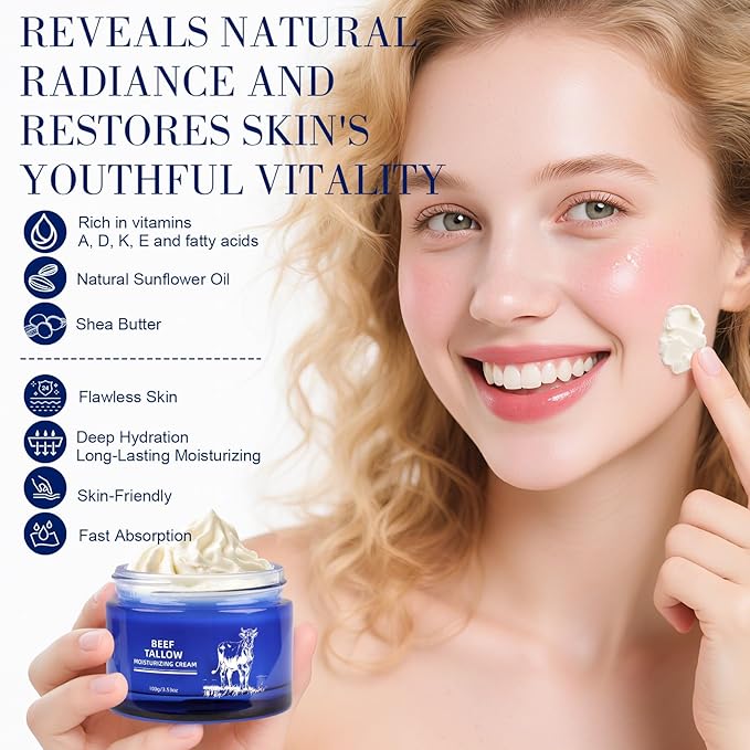 Beef Tallow for Skin, Whipped Organic Grass-Fed Beef Tallow Balm for Face & Body, Tallow Face Moisturizer, For Dry Skin