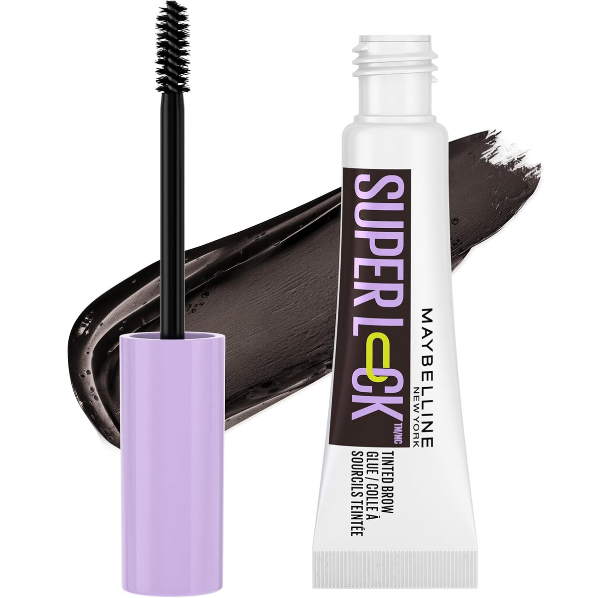 Maybelline Super Lock Brow Glue Eyebrow Gel, Lightweight and Waterproof Tinted Brow Gel For Up To 24HR Hold, Black, 1 Count