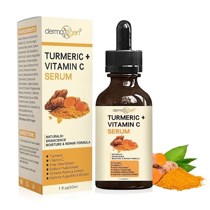 Turmeric and Vitamin C Anti-Aging facial serum, PURE ORGANIC Reduce Wrinkles, Improve Blemishes and Acne, Skin firming and Intensive Moisturizing & hydrating Serum for all skin Types (1 fl oz))