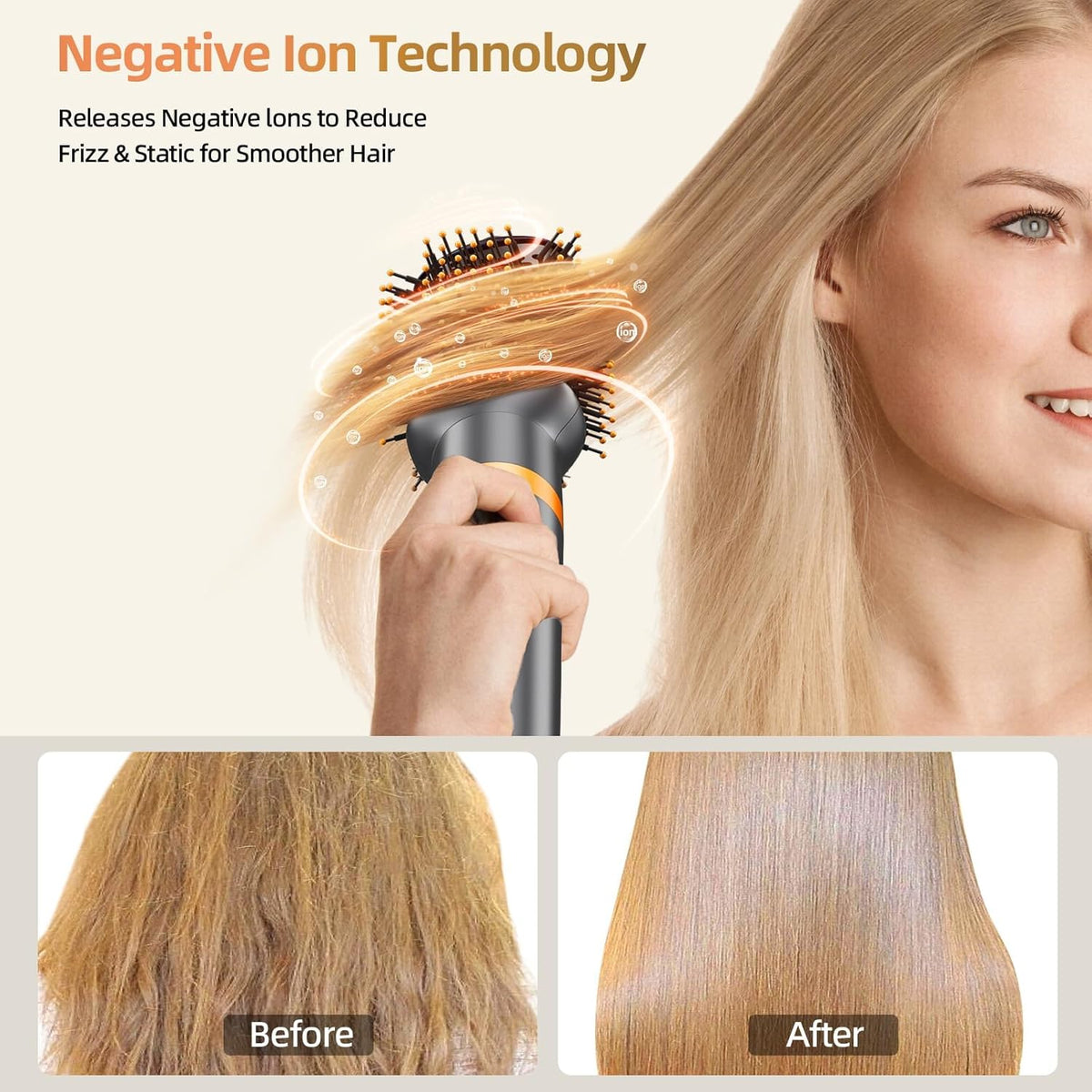 T-GOGO Hair Dryer Brush Professional: 6 in 1 Hot Air Hair Styler & Dryer Set, Powerful Hair Air Curling Iron High-Speed Negative Ionic Blow Dryer, Auto-Wrap, No Heat Damage (Yellow)