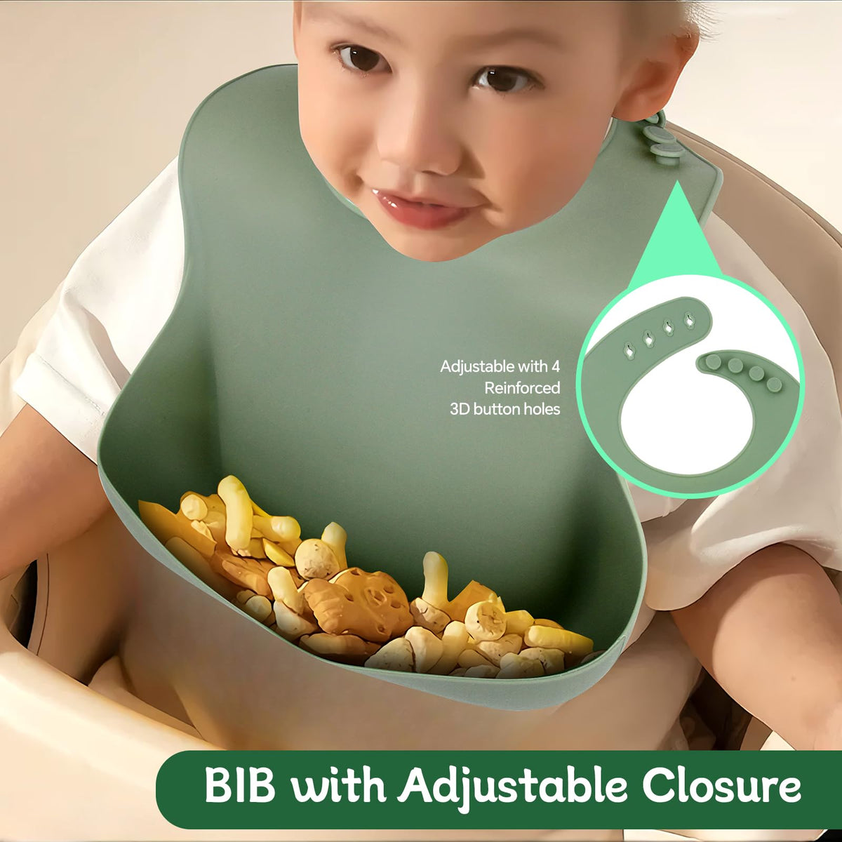 SHGMEET Silicone Baby Feeding Set, BPA Free Baby Feeding Essentials, Baby Suction Bowl, Plates, Bib, Spoons set, Baby Led Weaning Supplies to Develop Self-feeding Skills(Green, No Lid)