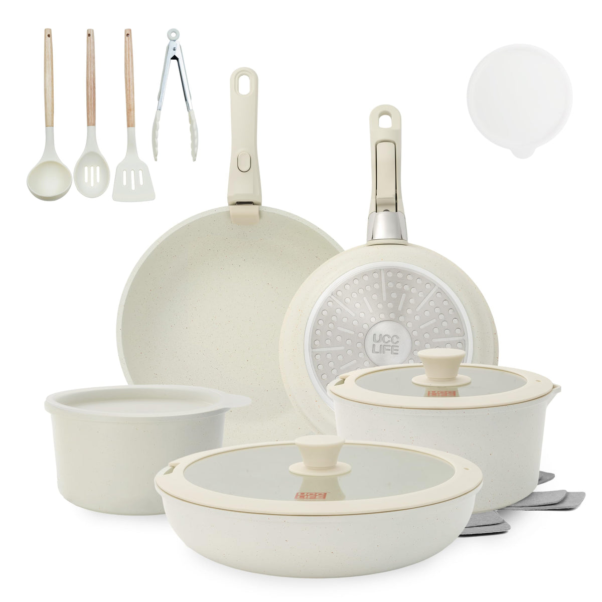 UCClife 17-Piece Nonstick Cookware Set, Family Kitchen Pots & Pans with Removable Handles, Oven & Dishwasher Safe, PFAS-Free for Everyday Cooking
